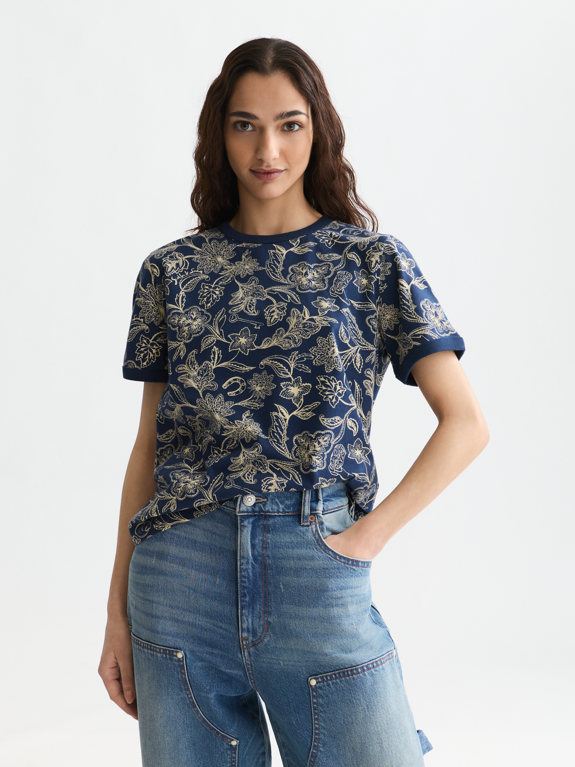 Printed Scotch & Soda short-sleeve T-shirt featuring a colorful graphic design on the front.