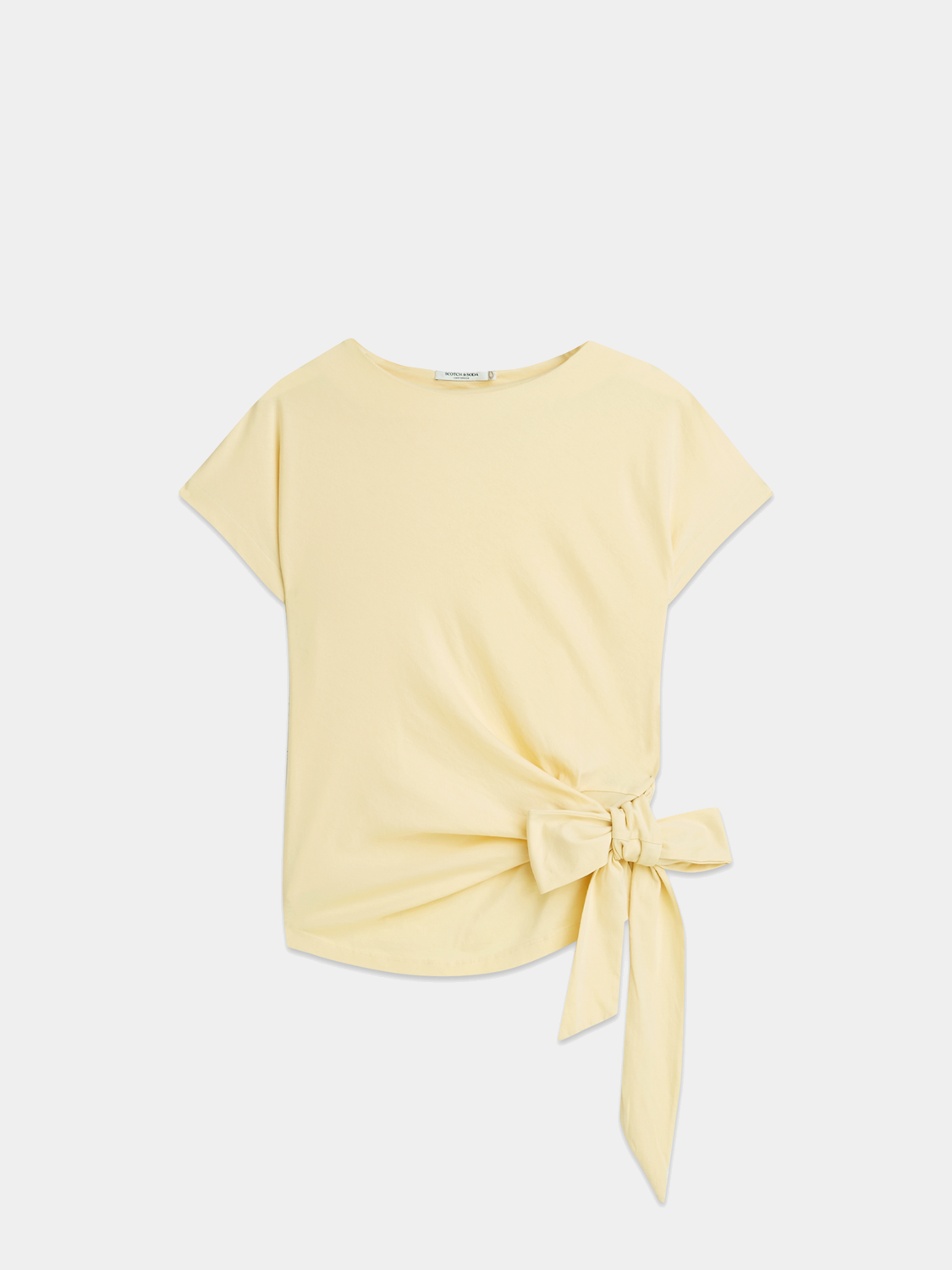 White knotted short-sleeve T-shirt from Scotch & Soda featuring a casual fit and stylish knot detail at the front.