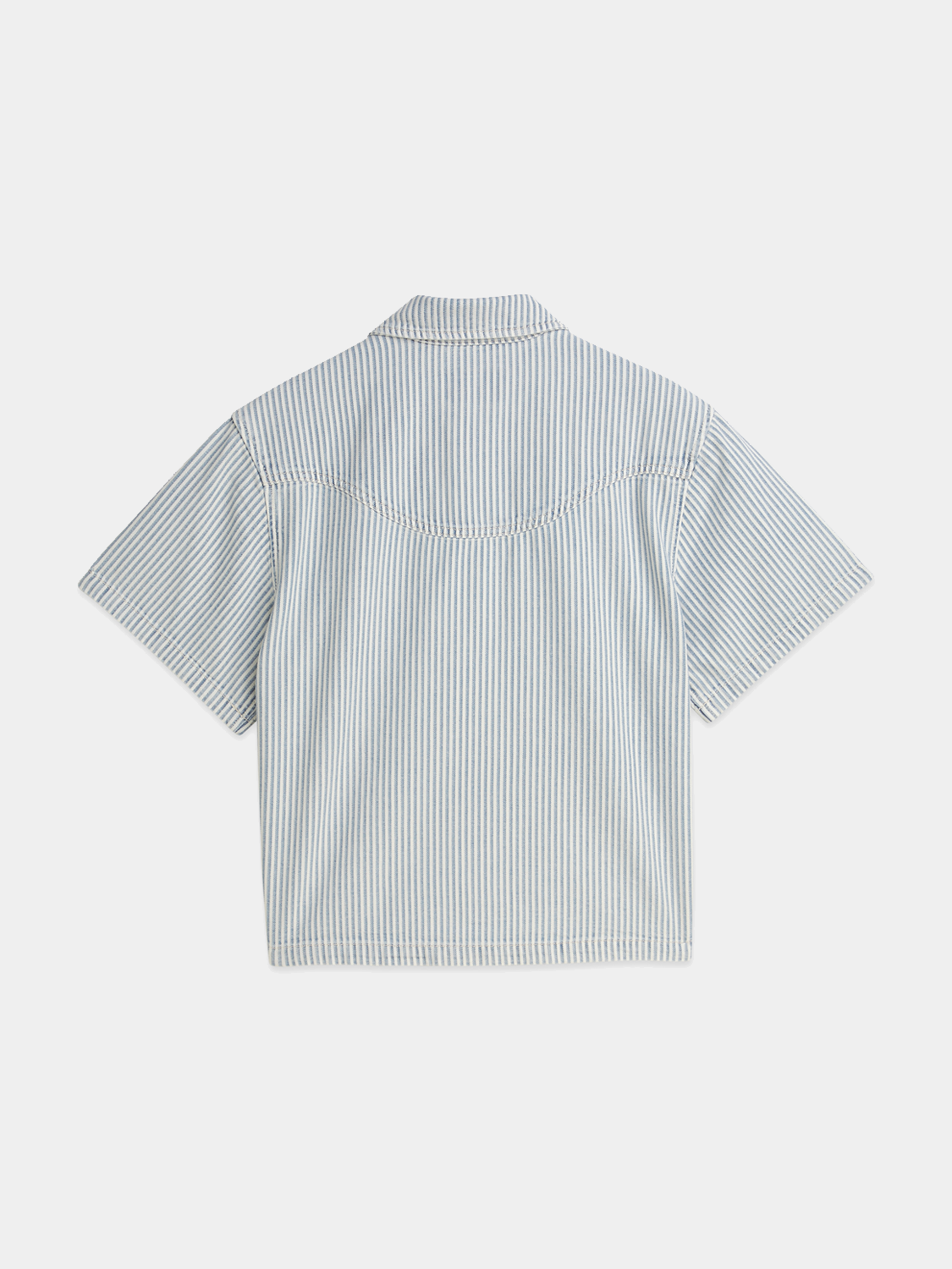 Short-sleeved denim shirt by Scotch & Soda, featuring classic design and dark wash fabric, displayed on a plain background.