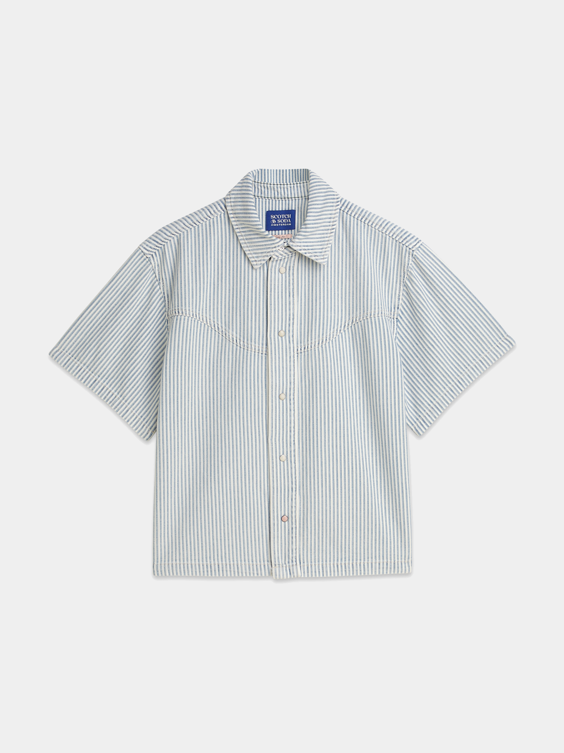Short-sleeved denim shirt by Scotch & Soda, featuring classic button-down design and front chest pocket.