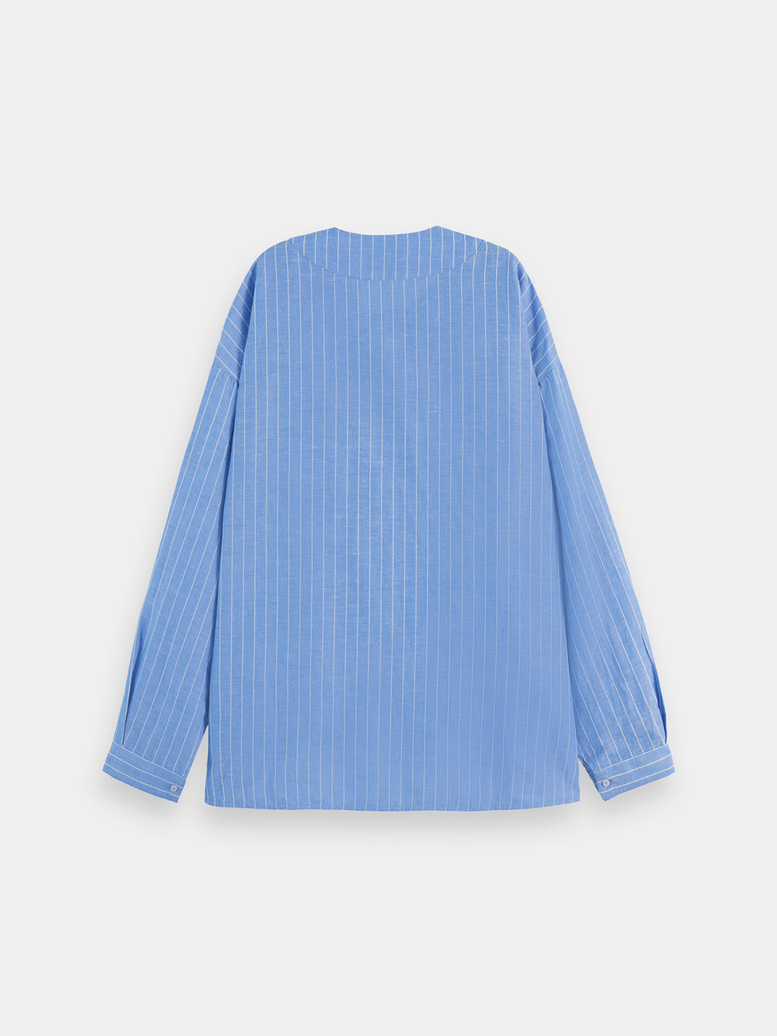 Back view of a striped cotton-linen woven blouse by Scotch & Soda, featuring a relaxed fit and casual style.