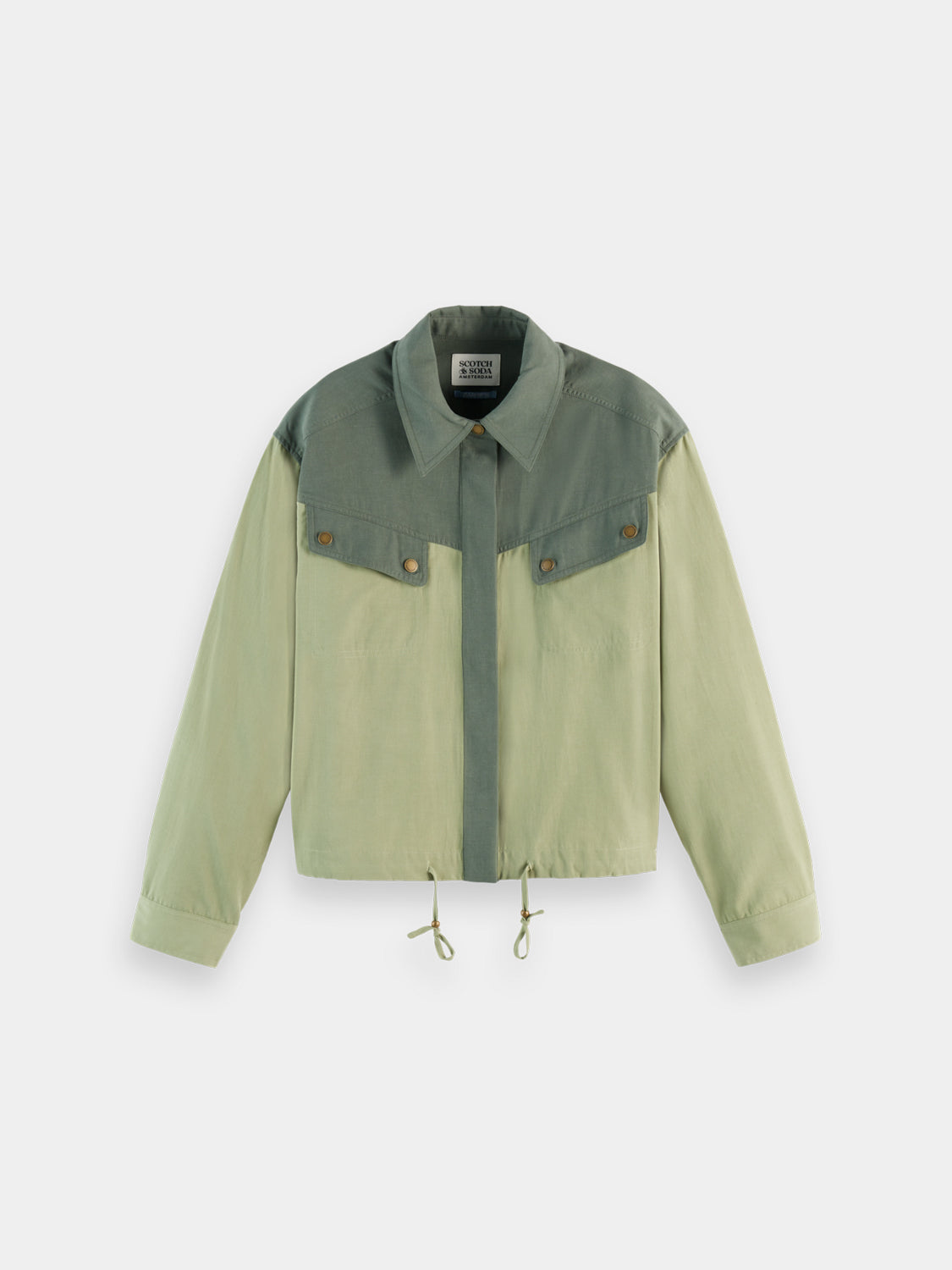 Long-sleeve contrast color utility shirt by Scotch & Soda, featuring multiple pockets and a stylish casual design.