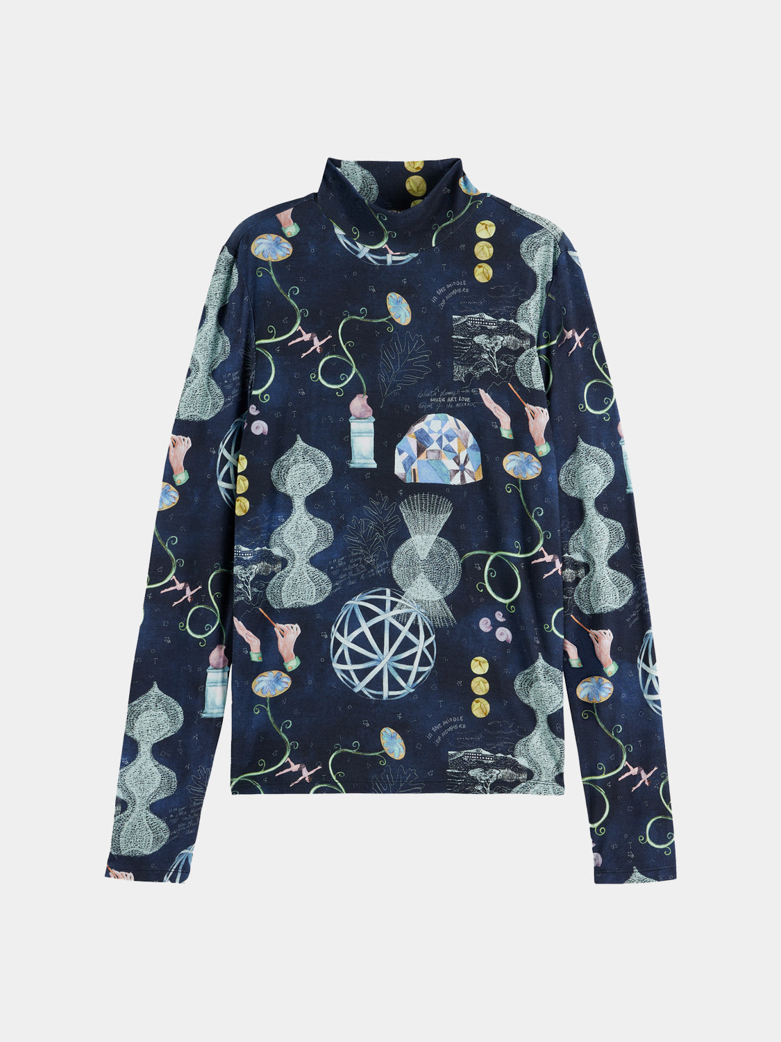 Long sleeve printed mock neck tee by Scotch & Soda featuring a stylish design and comfortable fit.