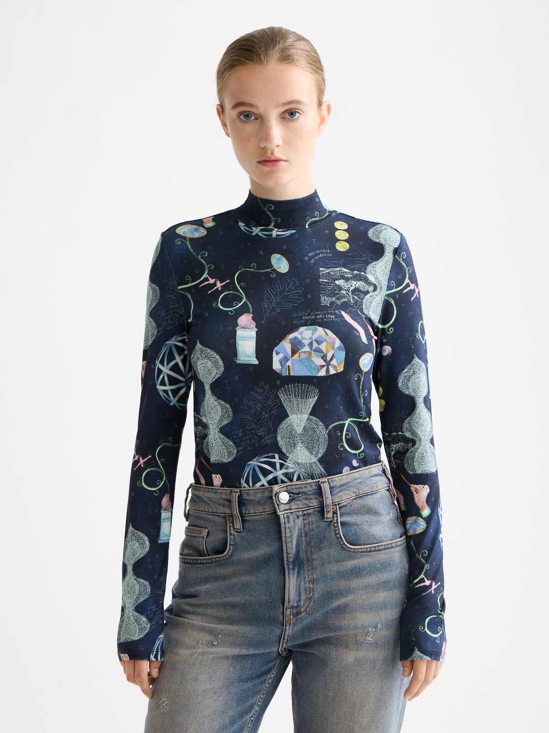 Long sleeve printed mock neck tee by Scotch & Soda featuring a stylish design and comfortable fit.