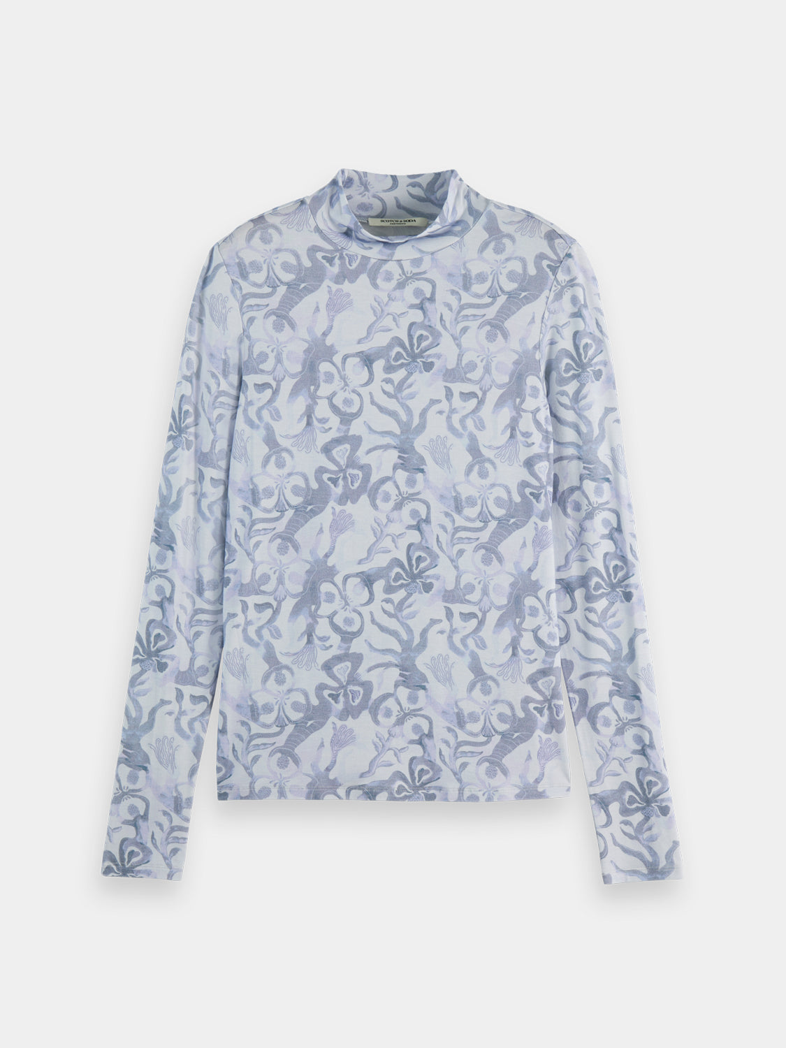 Long sleeve printed mock neck tee by Scotch & Soda featuring a stylish design and comfortable fit.