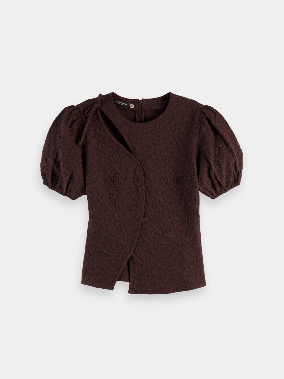 Textured puff sleeve woven top by Scotch & Soda, featuring a stylish silhouette and intricate fabric details.