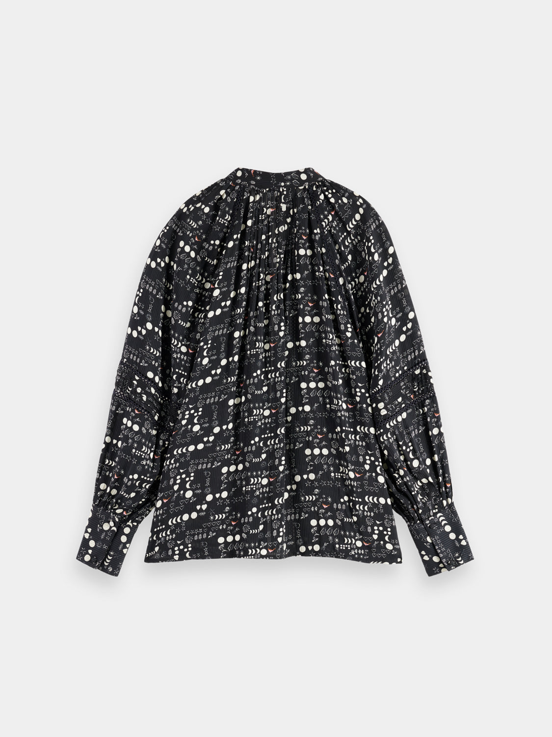 Black woven blouse with lace detail from SCOTCH & SODA, featuring a stylish, feminine design and intricate lace accents.