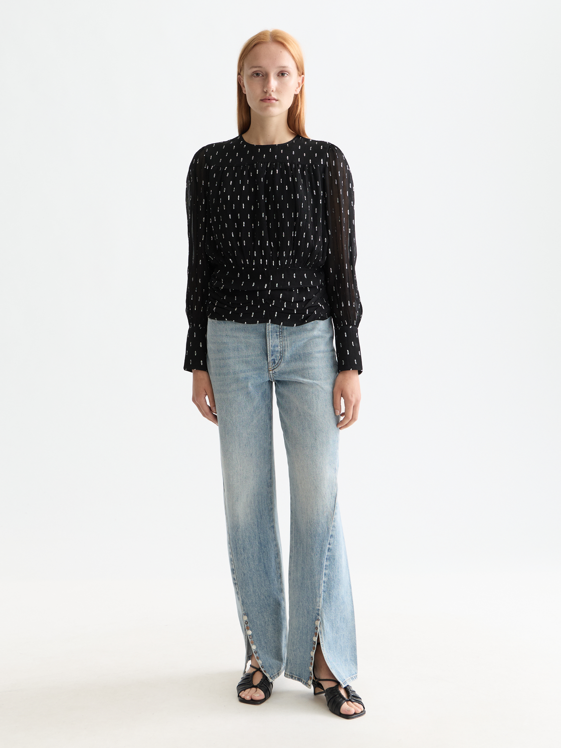 Woven Scotch & Soda Fil Coupe Top in neutral color, featuring a relaxed fit and textured fabric for casual style.