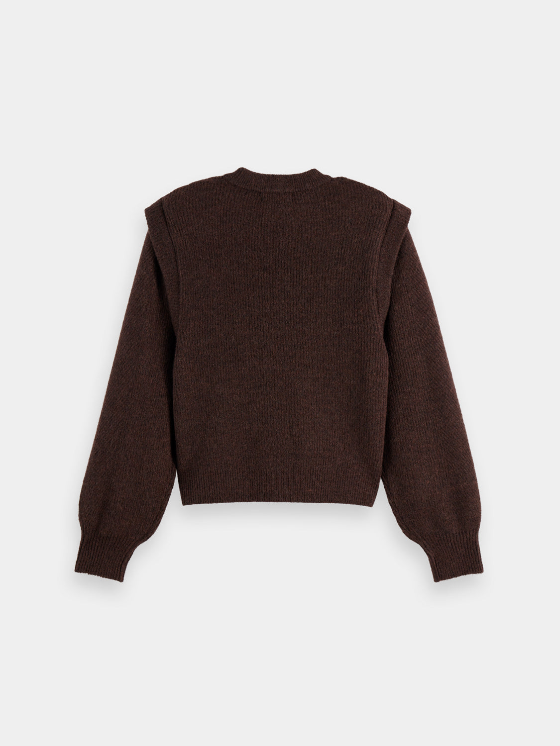 Black knitwear with shoulder detail from Scotch & Soda, featuring textured fabric and stylish design.