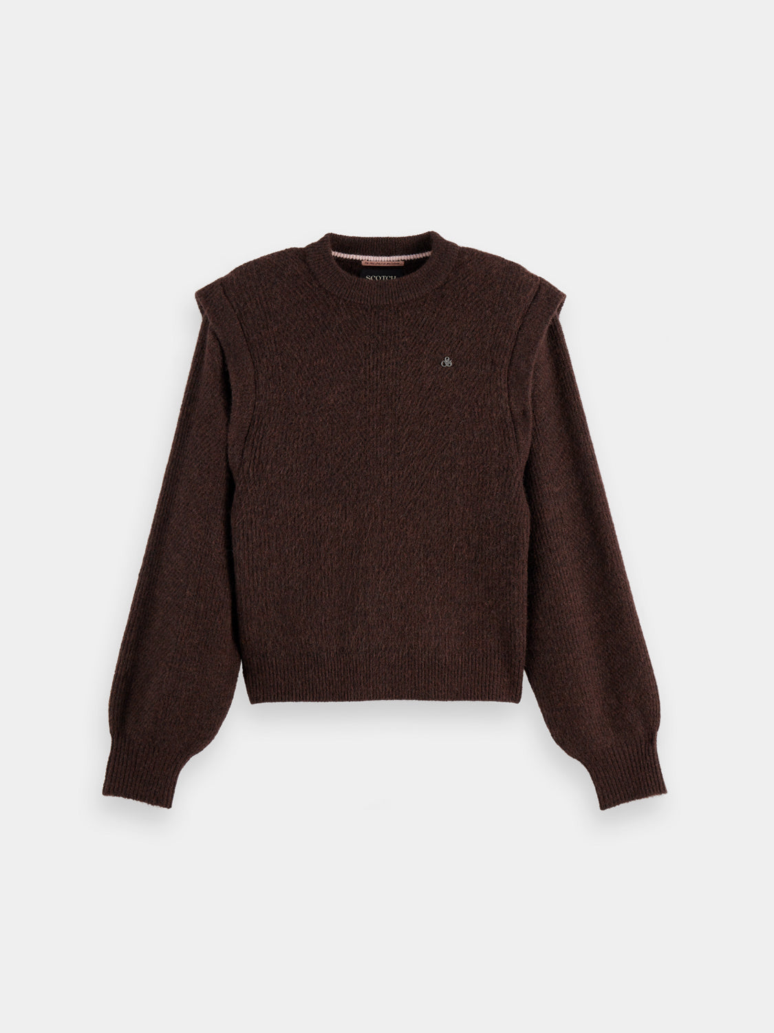 Scotch & Soda shoulder detail knitwear, featuring textured knit fabric with stylish shoulder accents.