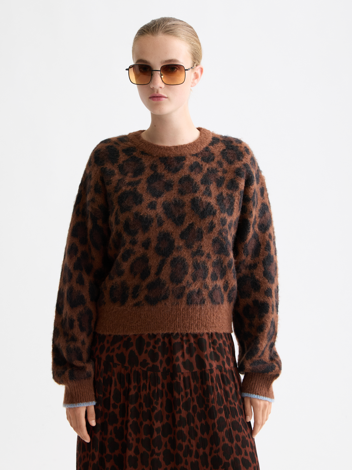 Fuzzy jacquard knit pullover by Scotch & Soda featuring a textured pattern, long sleeves, and a cozy, fashionable fit.