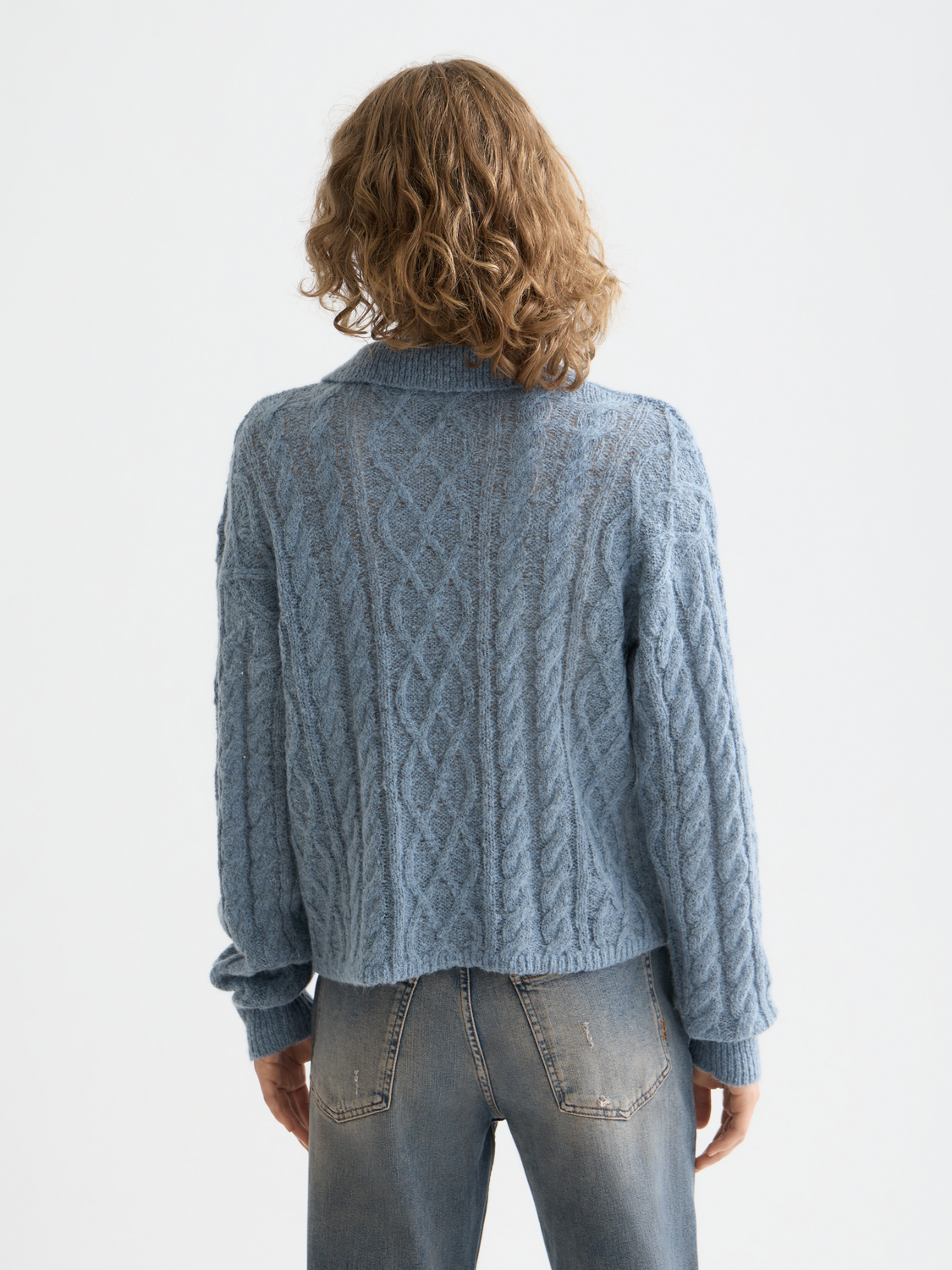 Scotch & Soda cable stitch polo pullover in knitwear featuring textured cable pattern and a classic collar.