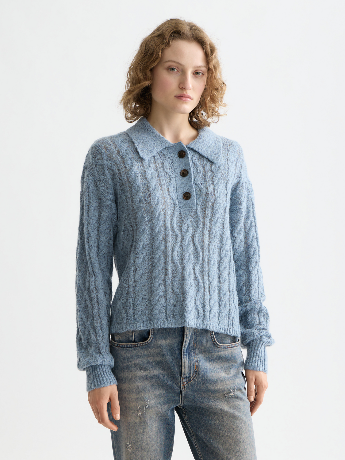SCOTCH & SODA cable stitch polo pullover in knitwear, featuring a classic knit pattern and a comfortable fit.
