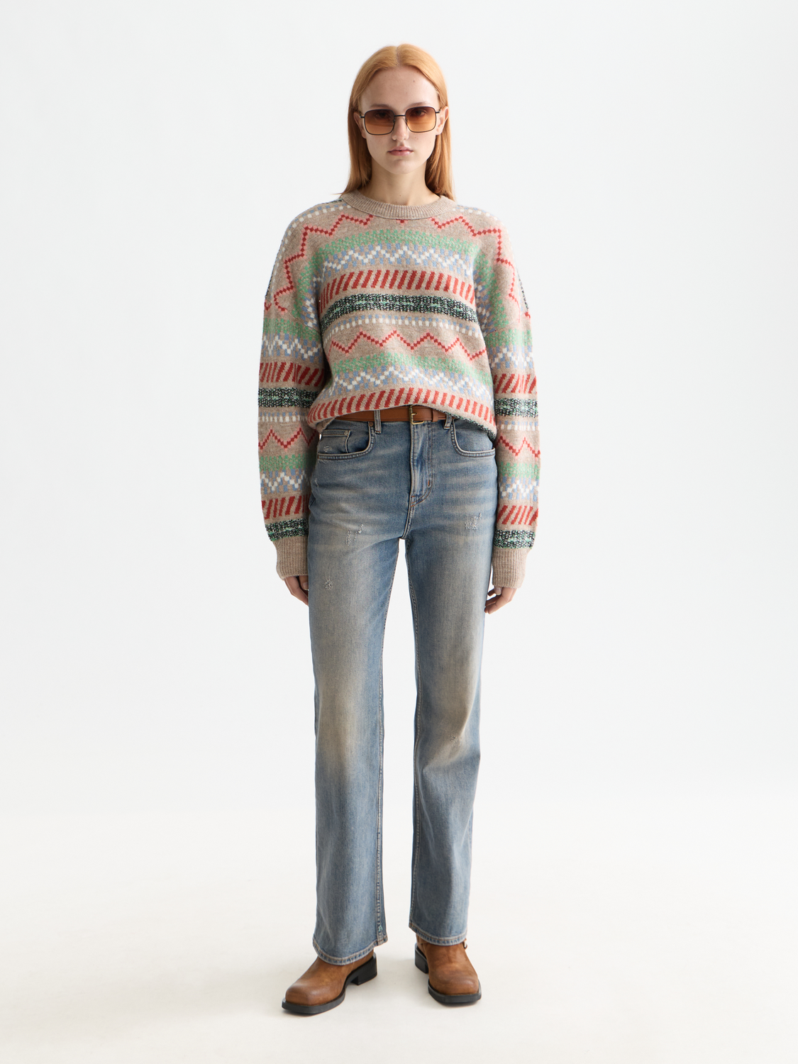 Scotch & Soda Fair Isle pullover knitwear featuring a colorful geometric pattern on the front and long sleeves.