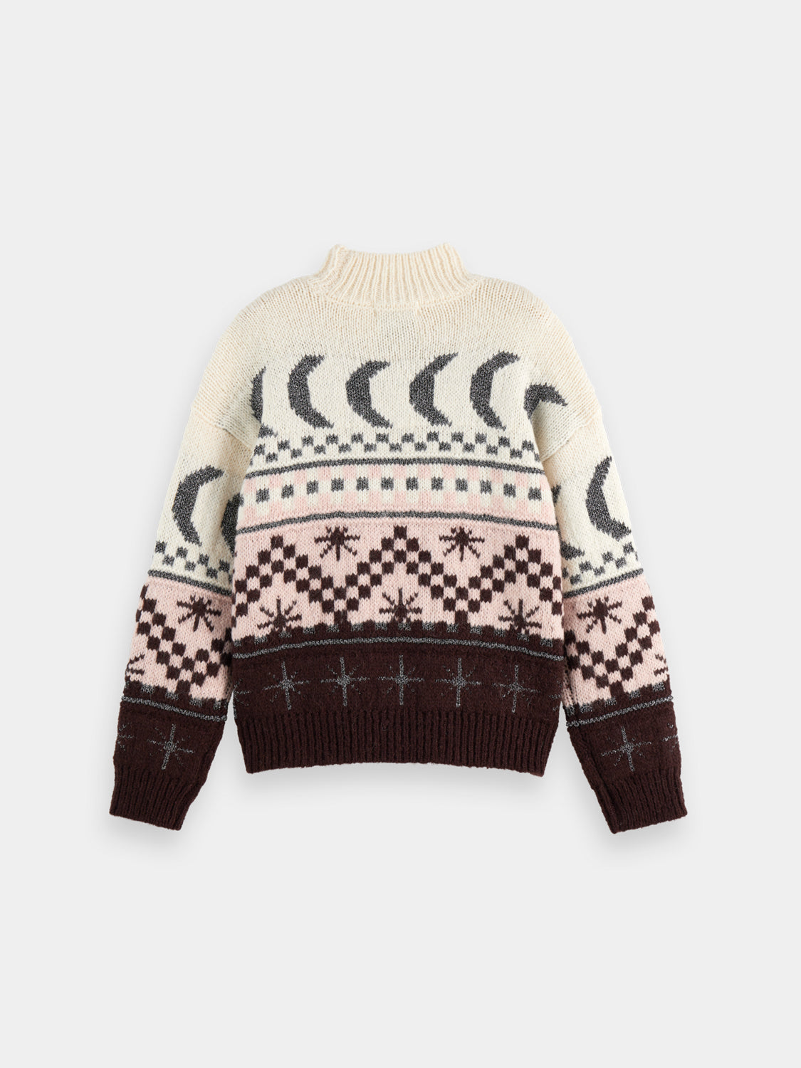 Metallic Fair Isle knitwear pullover by SCOTCH & SODA featuring a colorful, intricate pattern and cozy knit texture.