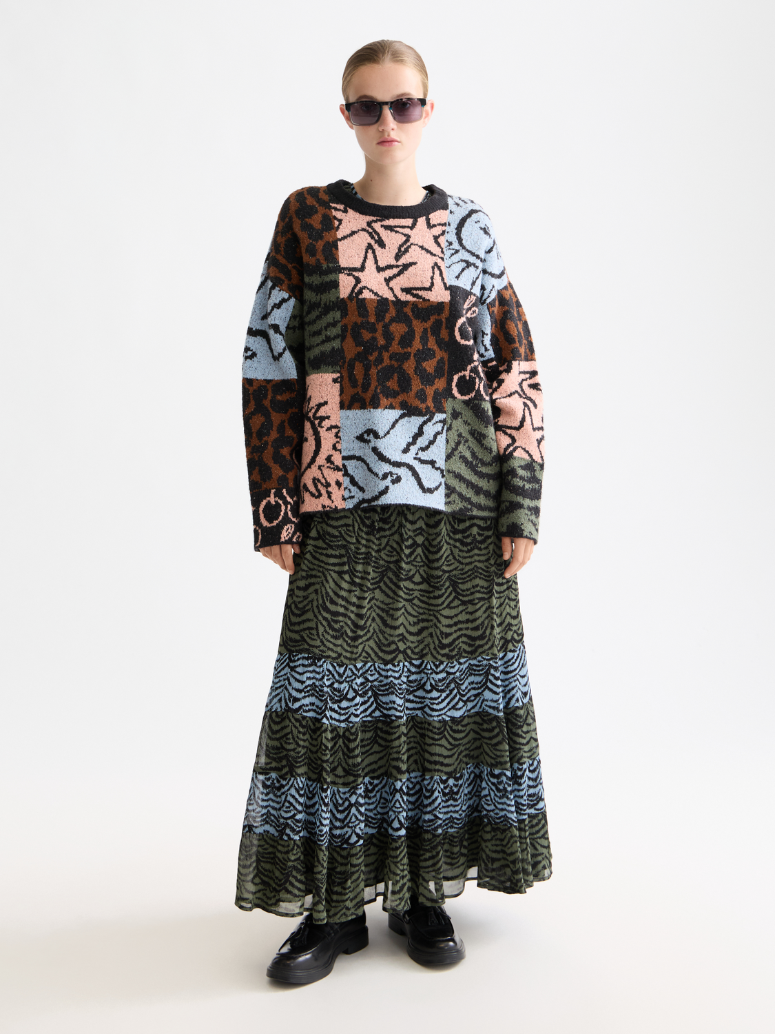 Jacquard oversized knit pullover by Scotch & Soda featuring intricate patterns and a relaxed fit.