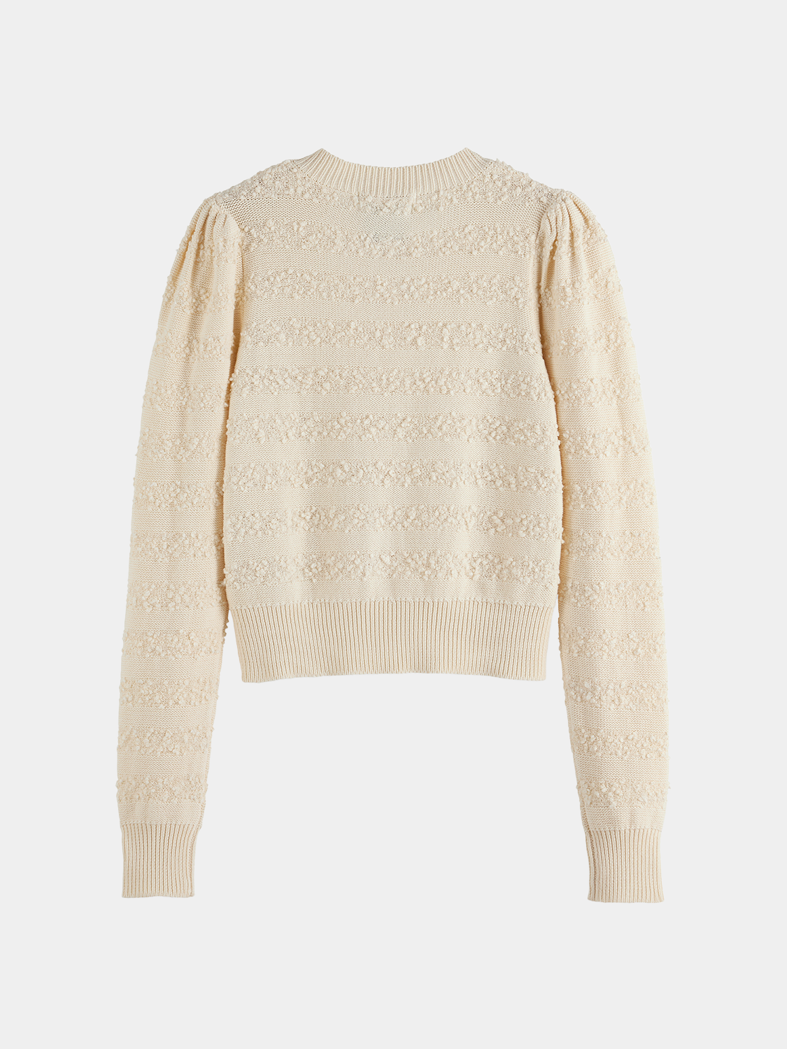 Black boucle stripe cardigan by Scotch & Soda, featuring knitwear with bold striped pattern and cozy texture.