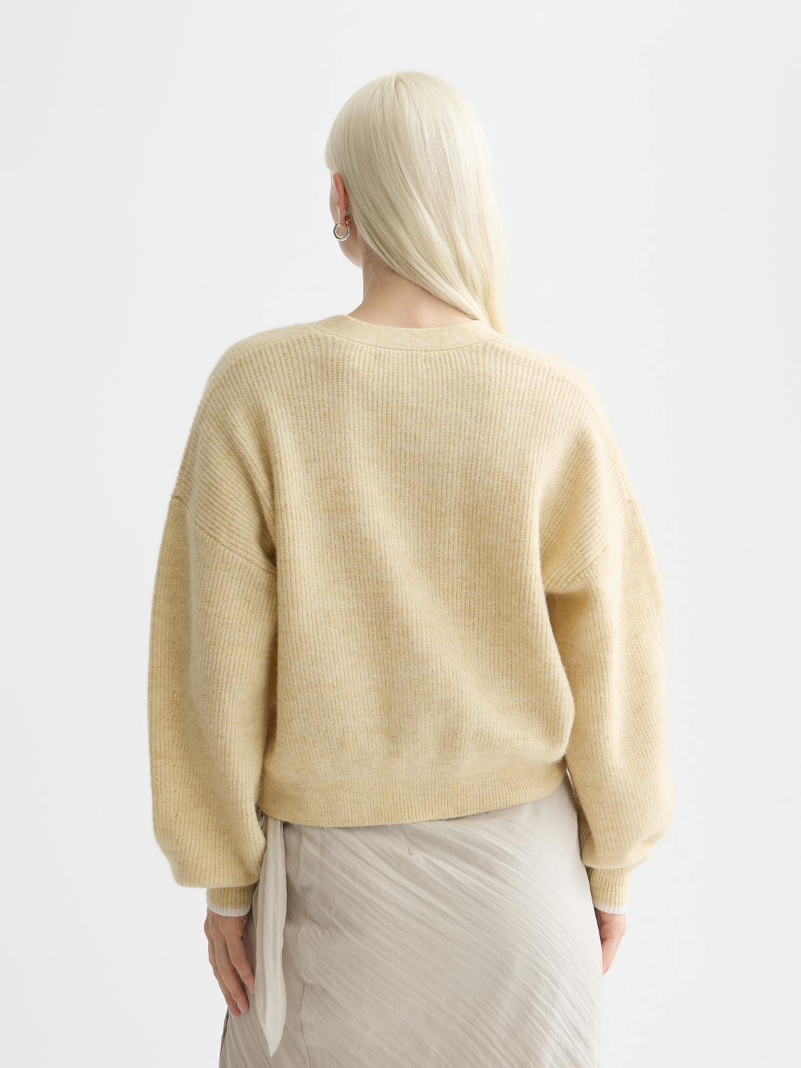 Fuzzy knit cardigan by Scotch & Soda, shown from the back, featuring soft textured fabric and relaxed fit.