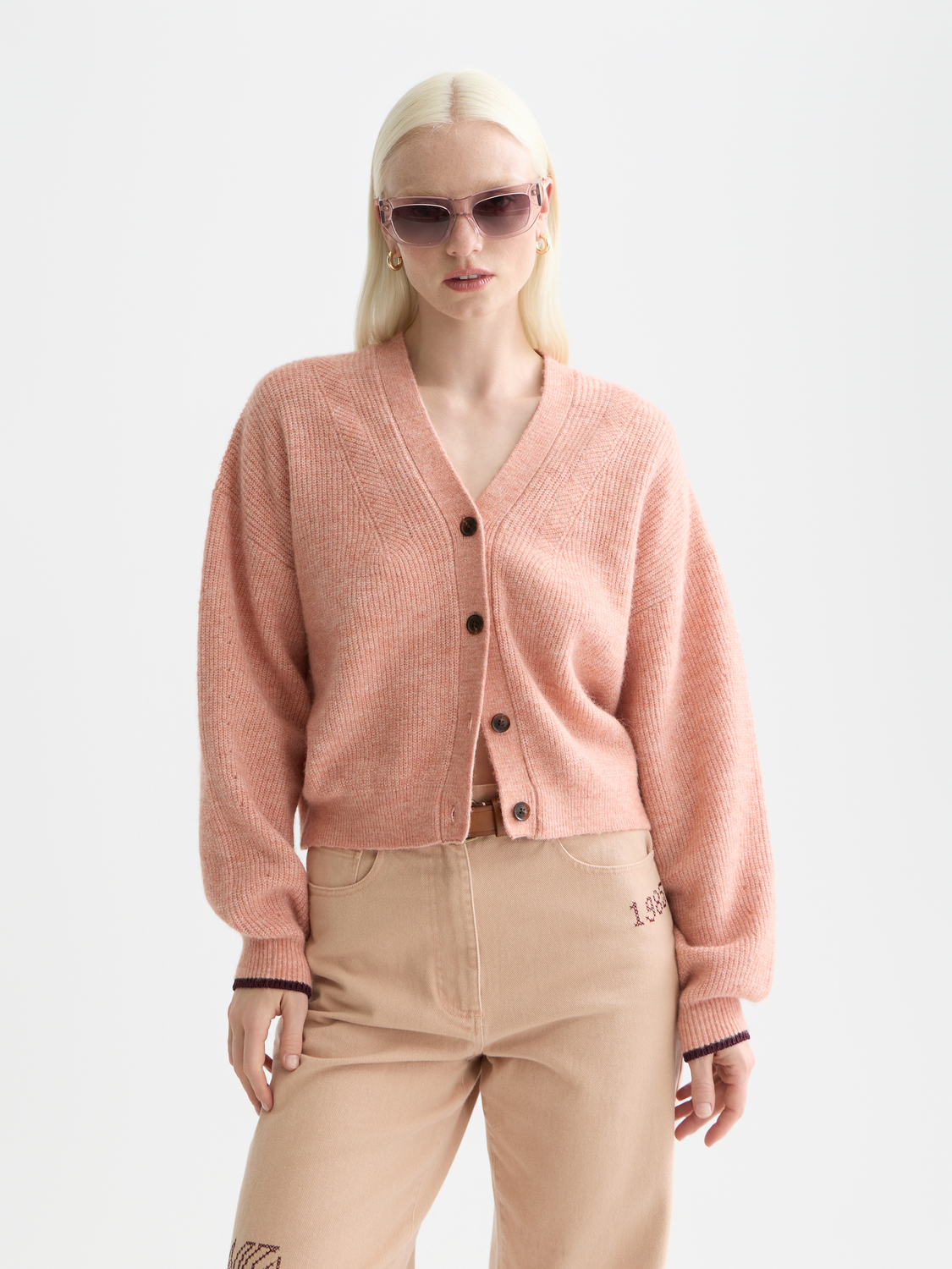 Fuzzy knit cardigan by Scotch & Soda featuring a soft, cozy texture and front buttons, styled with a casual fit.