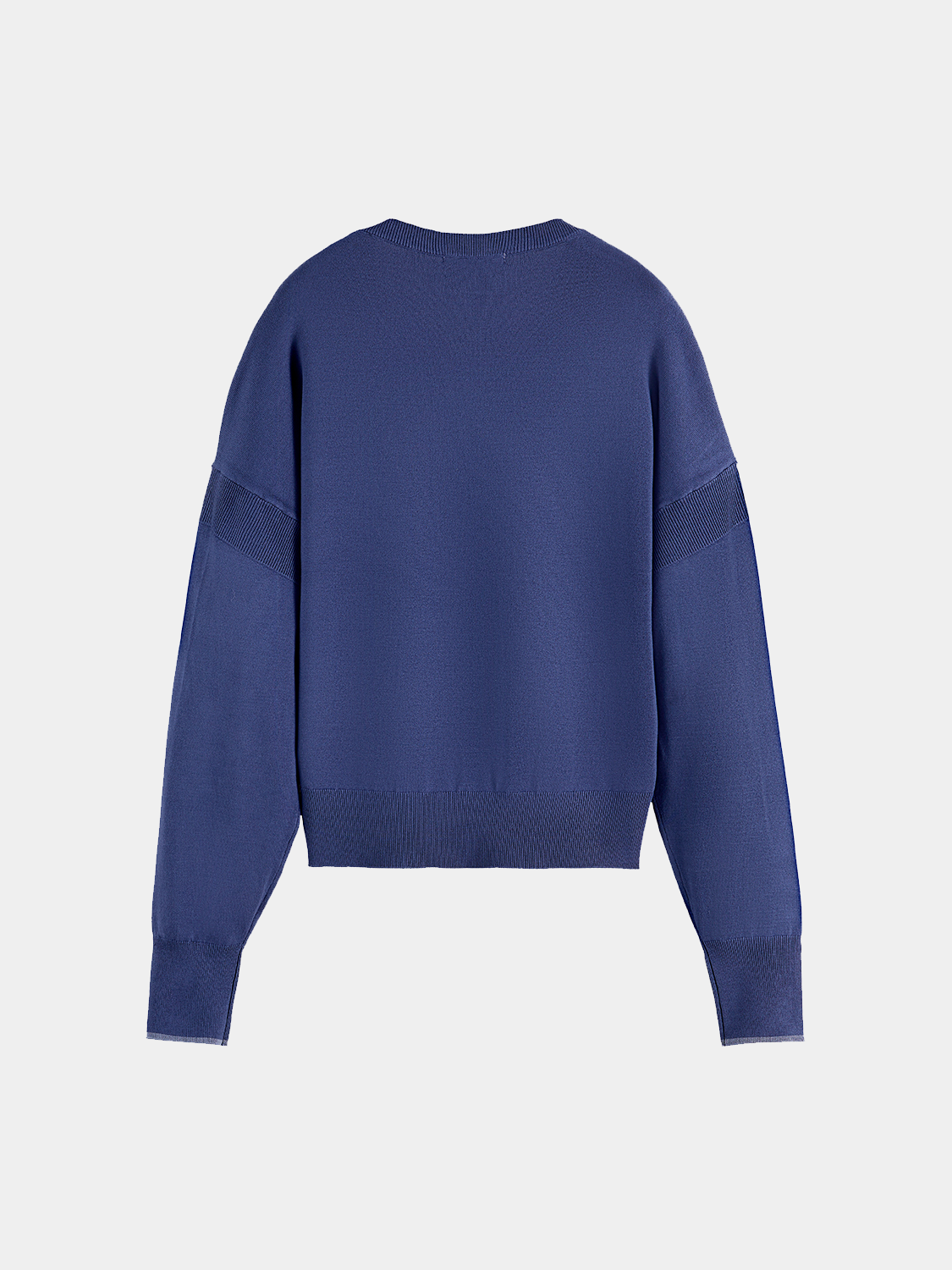 Back view of a Scotch & Soda V-neck relaxed-fit knit pullover, showcasing soft fabric and casual style.