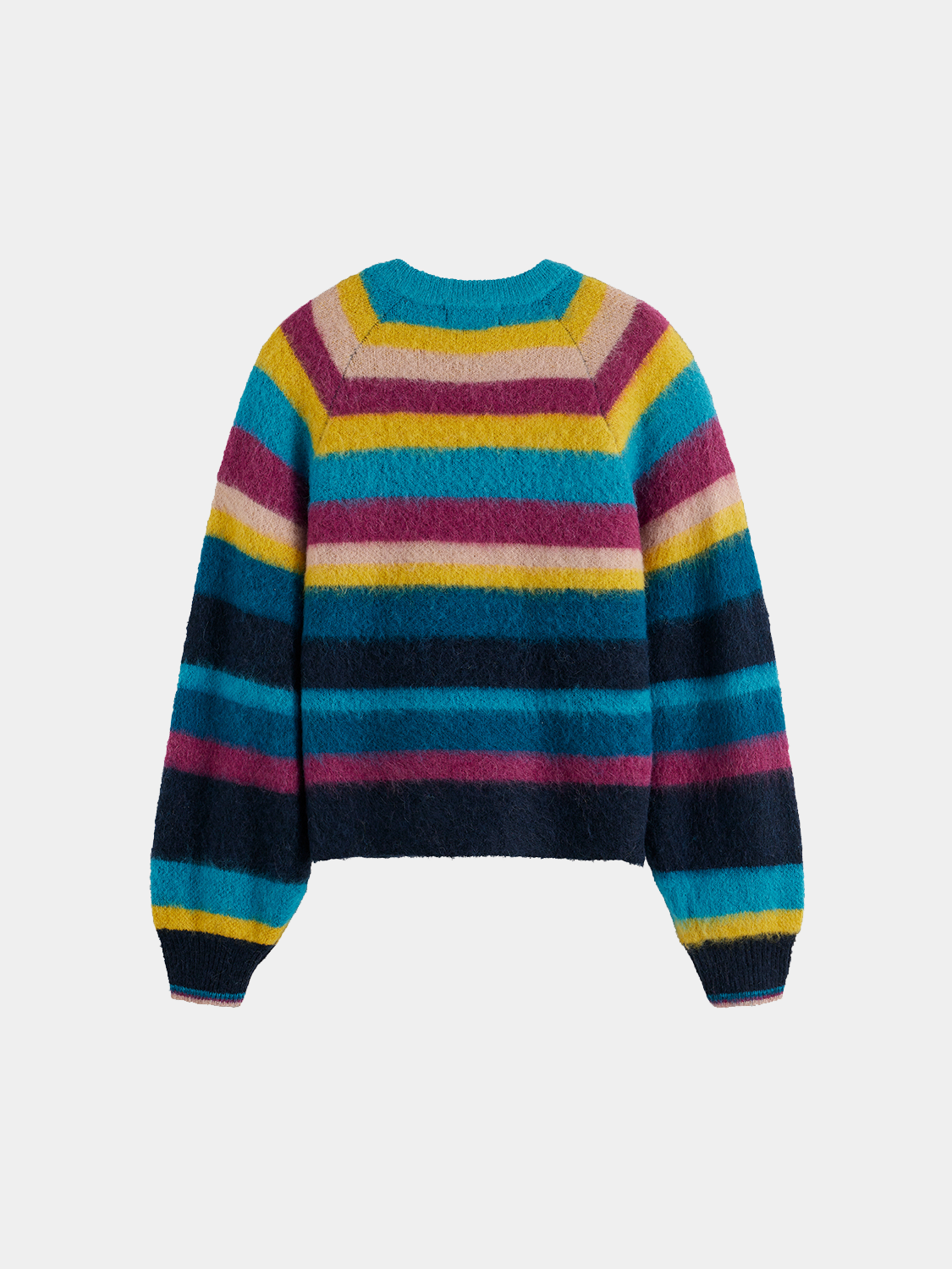 Fuzzy navy knitwear pullover by Scotch & Soda with a cozy, textured appearance and ribbed cuffs and hem.