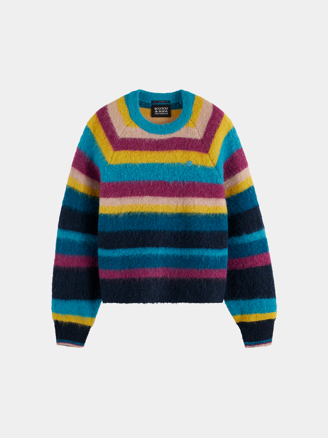 Fuzzy Scotch & Soda knitwear pullover with a cozy, textured design and ribbed cuffs, displayed on a plain background.