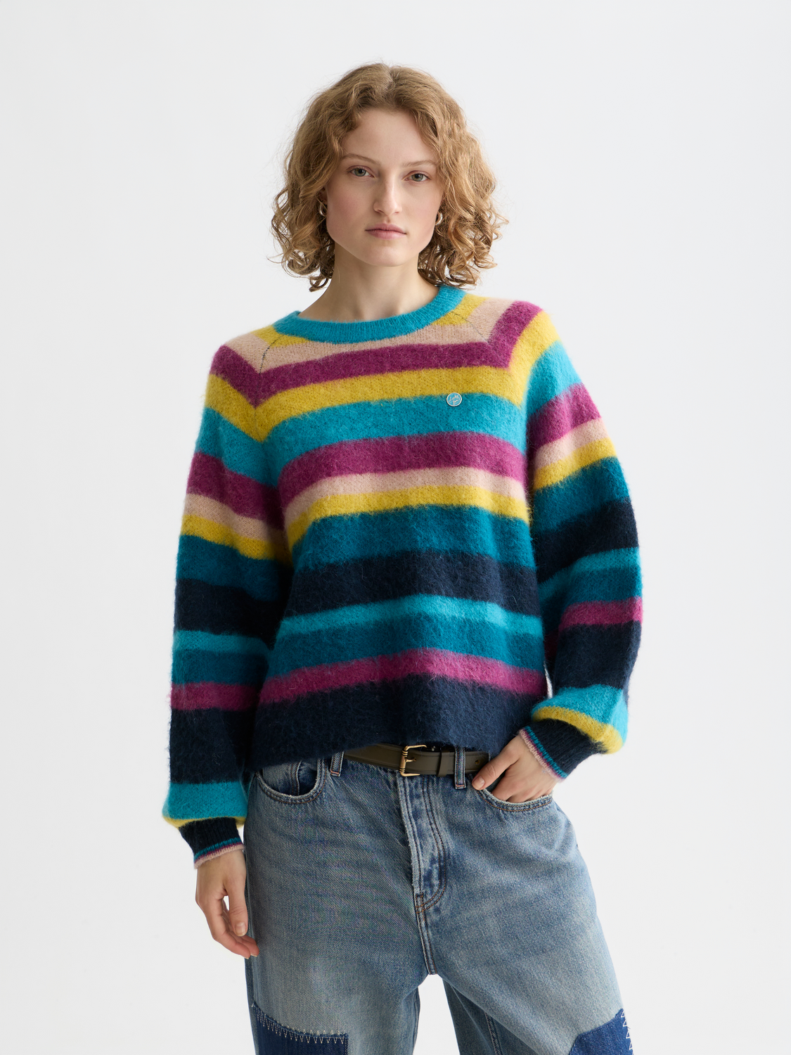 Fuzzy knit pullover by Scotch & Soda in a soft, cozy texture, shown in a front view highlighting its warm, stylish design.