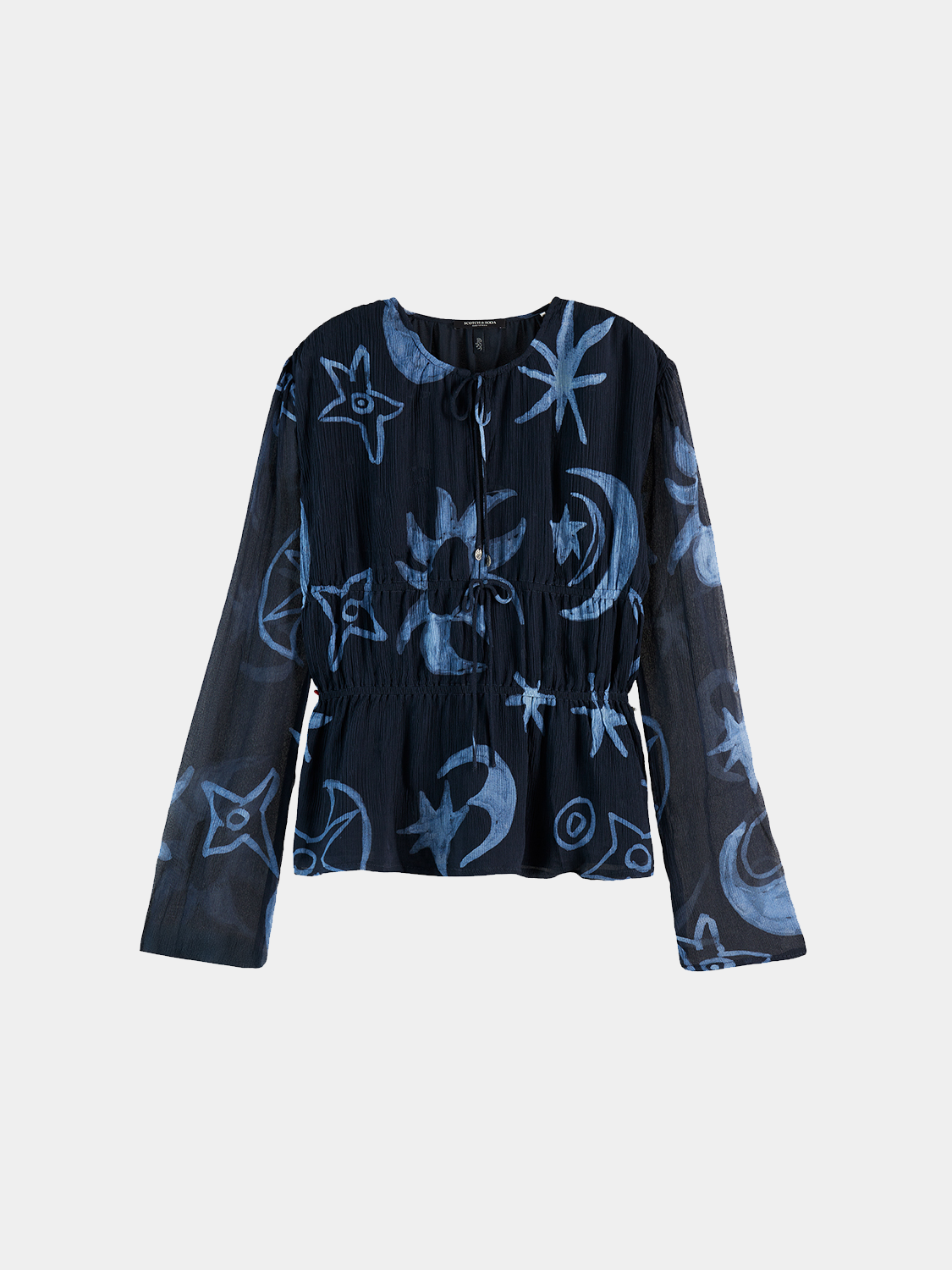 Printed woven top with tie-front detail by Scotch & Soda, featuring a stylish, casual design.