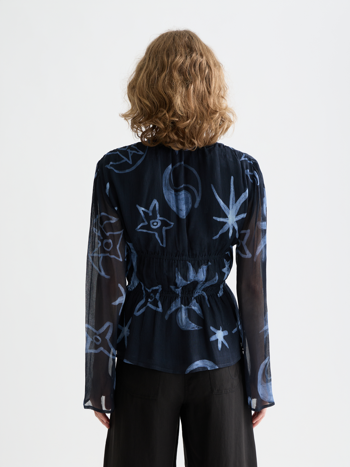 Printed woven top with tie front by Scotch & Soda, featuring a stylish back view and lightweight fabric.