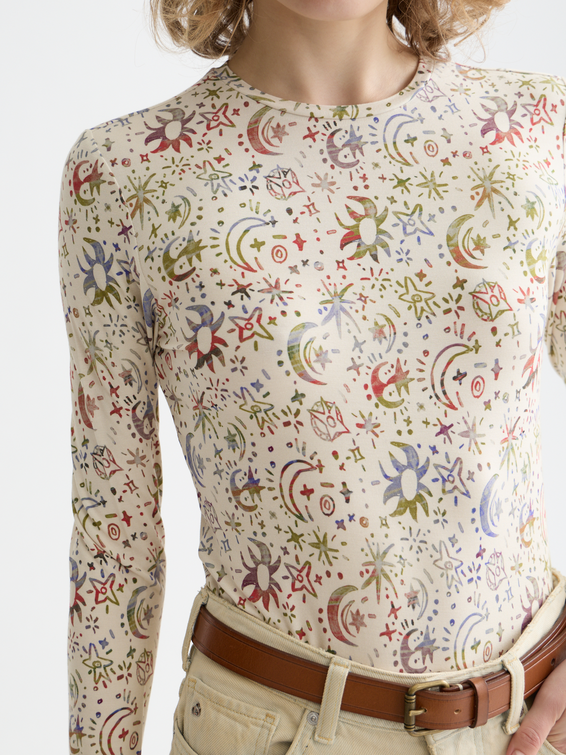 Printed long sleeve T-shirt by Scotch & Soda featuring a stylish design, shown laid flat with visible print details.
