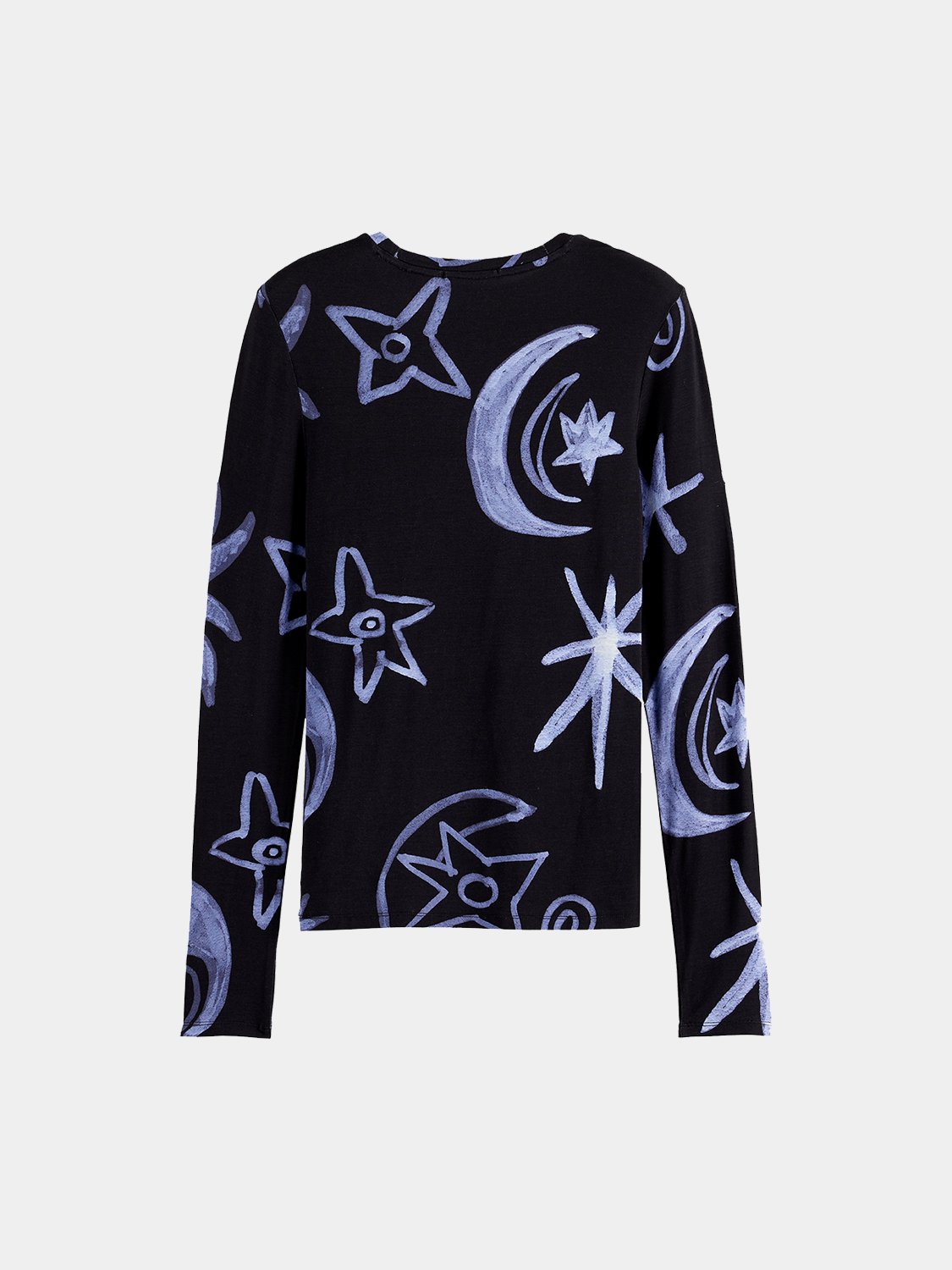 Black printed long sleeve T-shirt by Scotch & Soda, featuring a stylish graphic design on the front.