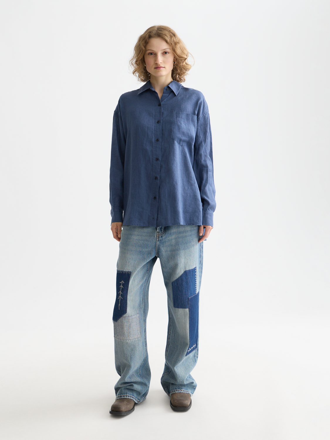 Long sleeve linen shirt by Scotch & Soda, shown in a natural fabric with a relaxed fit and button-down front.