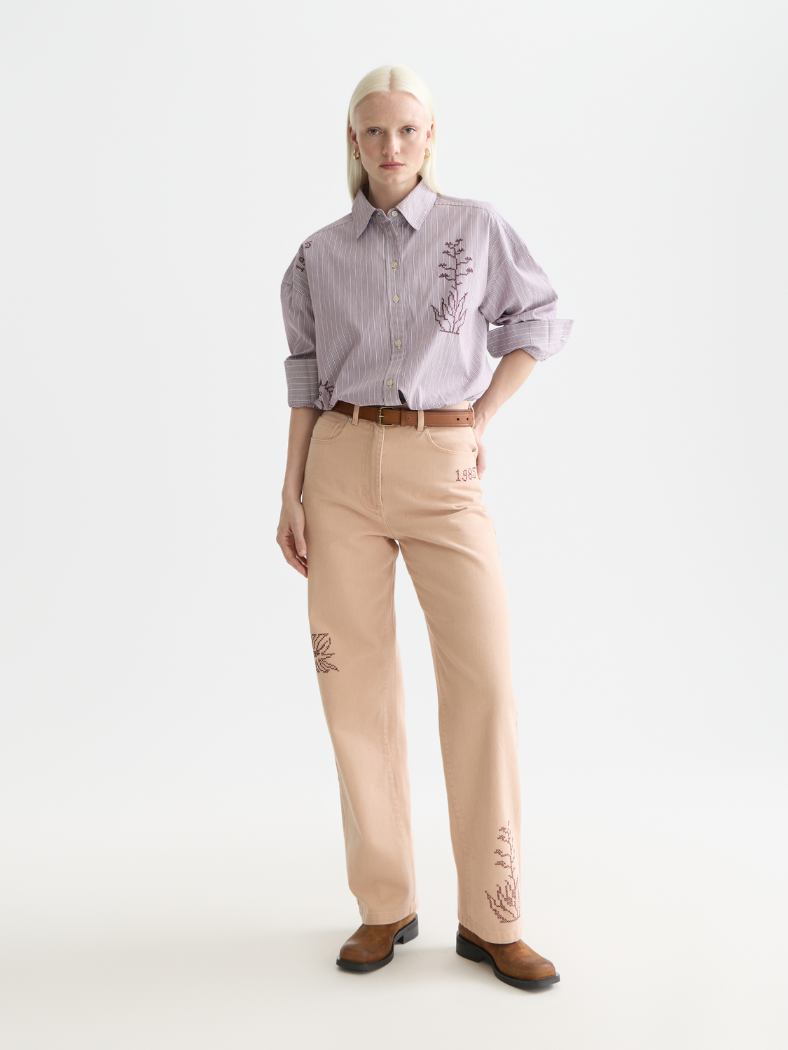 Long sleeve embroidered girlfriend shirt by Scotch & Soda, featuring detailed embroidery on soft fabric.