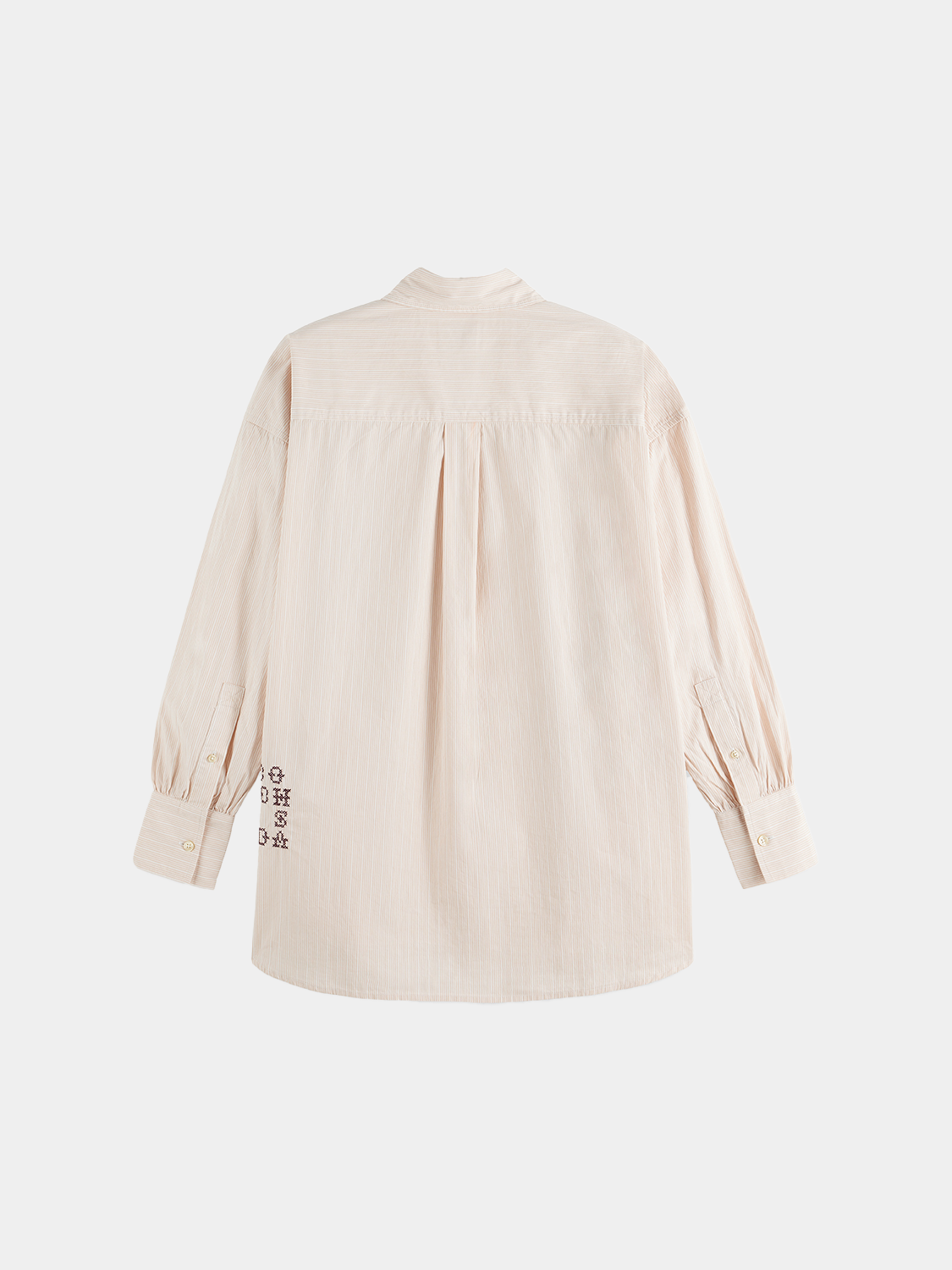 Long sleeve embroidered girlfriend shirt by Scotch & Soda, featuring detailed embroidery on dark fabric.