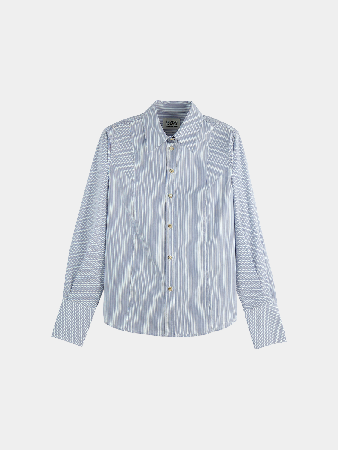 Long-sleeve Scotch & Soda poplin shirt, shown in a classic fit with a collar and button-front design.