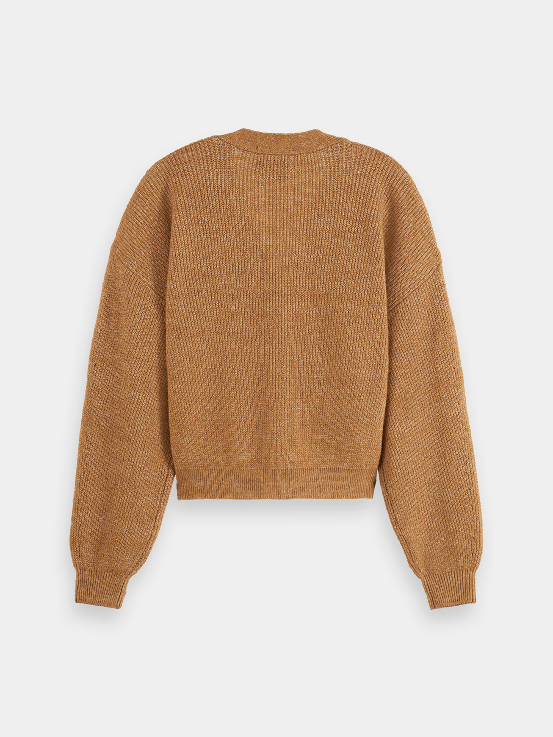 Black Scotch & Soda fuzzy knit cardigan with a soft, cozy texture, featuring a relaxed fit and button closure.