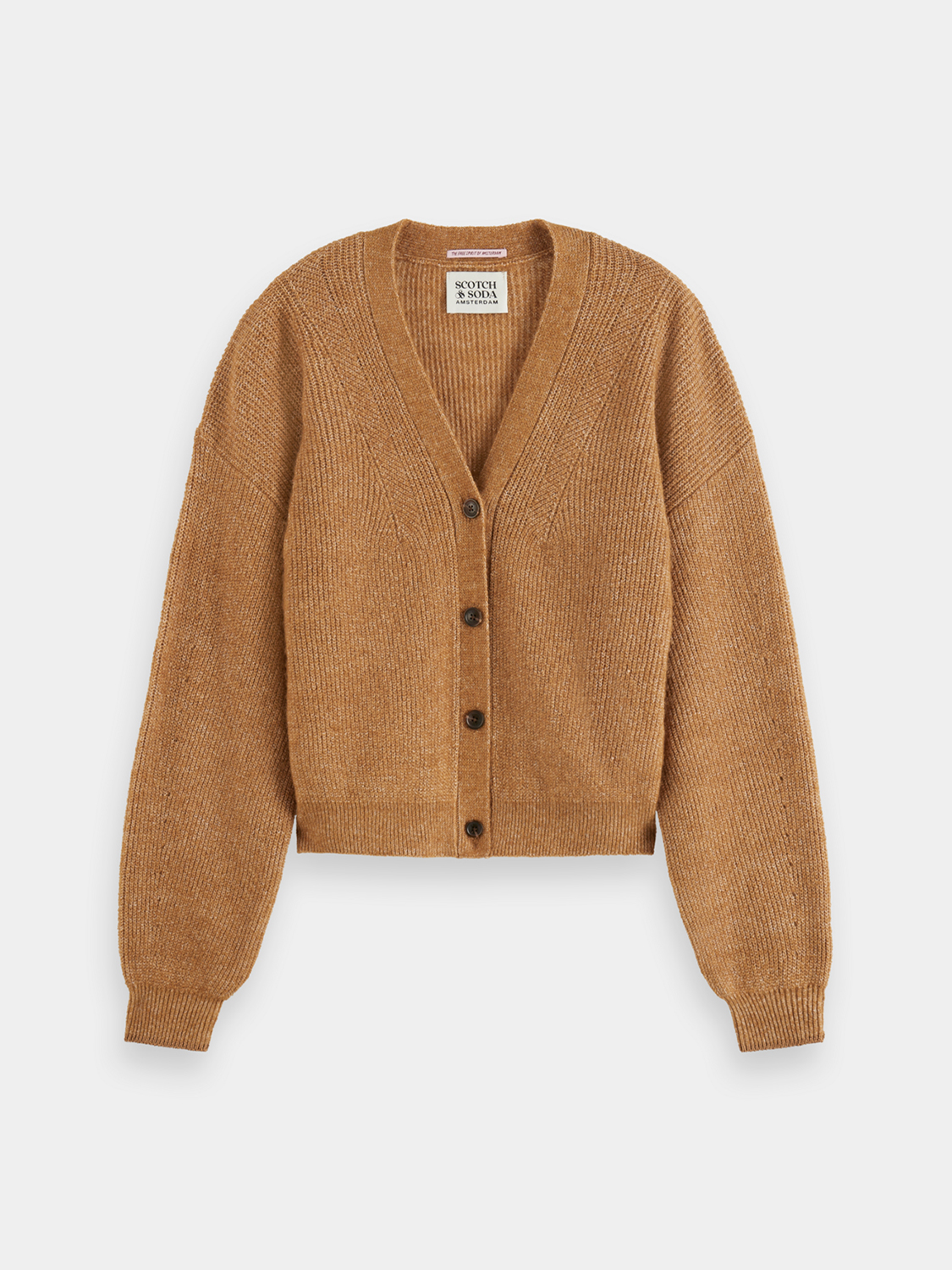 Soft fuzzy knit cardigan by Scotch & Soda, featuring a cozy texture and relaxed fit, perfect for casual wear.