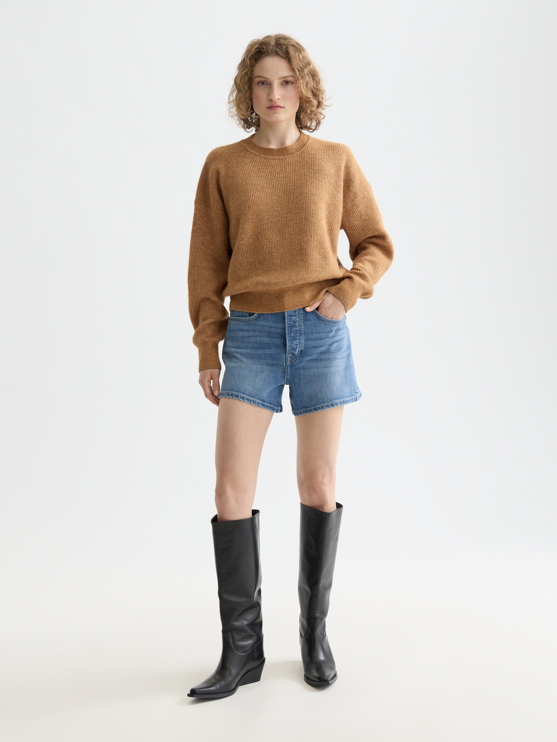 Cream-colored Scotch & Soda crewneck knitwear pullover with a ribbed neckline and cuffs, displayed on a plain background.