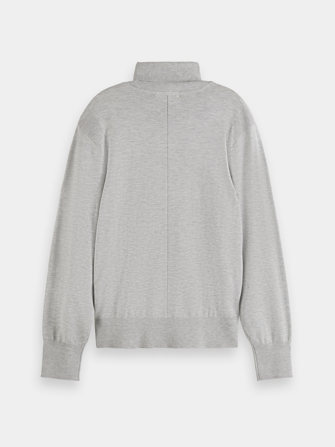 Black Scotch & Soda knitwear roll neck relaxed pullover shown on a mannequin, featuring a cozy, casual fit and ribbed collar.