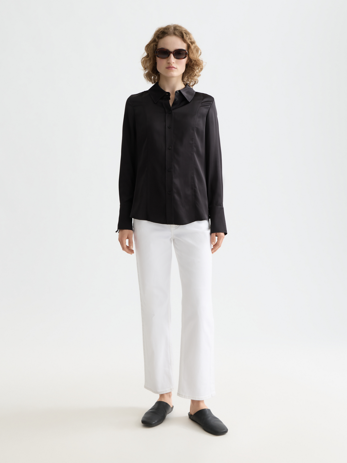 Long-sleeve satin shirt by Scotch & Soda, featuring a smooth, shiny fabric and a classic collar design.