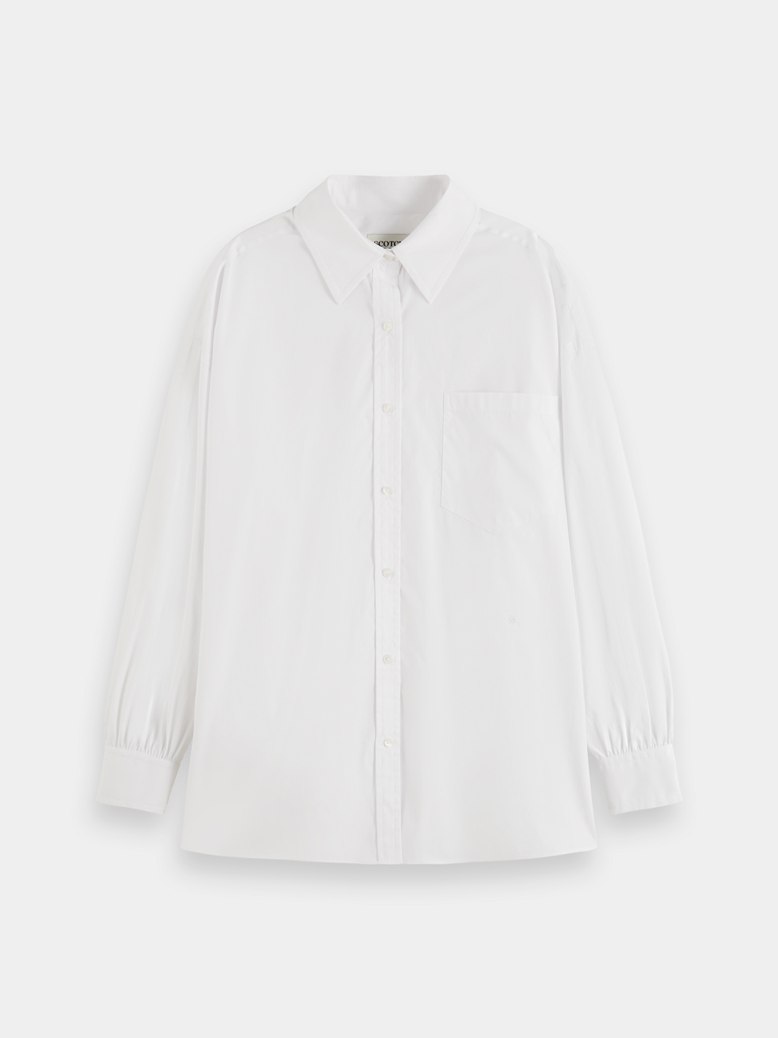 Scotch & Soda long-sleeve girlfriend poplin shirt in a stylish, casual design with a classic collar and button front.