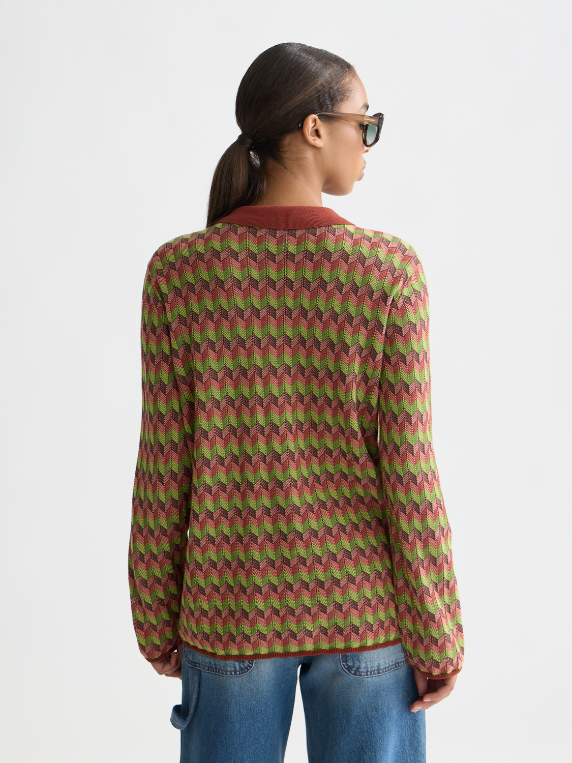 Scotch & Soda jacquard knitted jacket in cozy knitwear with intricate patterns, back view showcasing detailed design and texture.