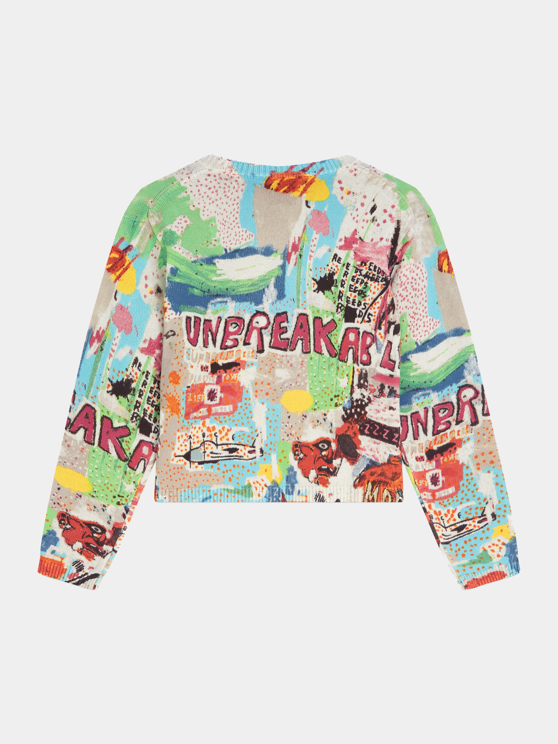 Black knit pullover by Scotch & Soda featuring a S&S x Basquiat printed design on the front.