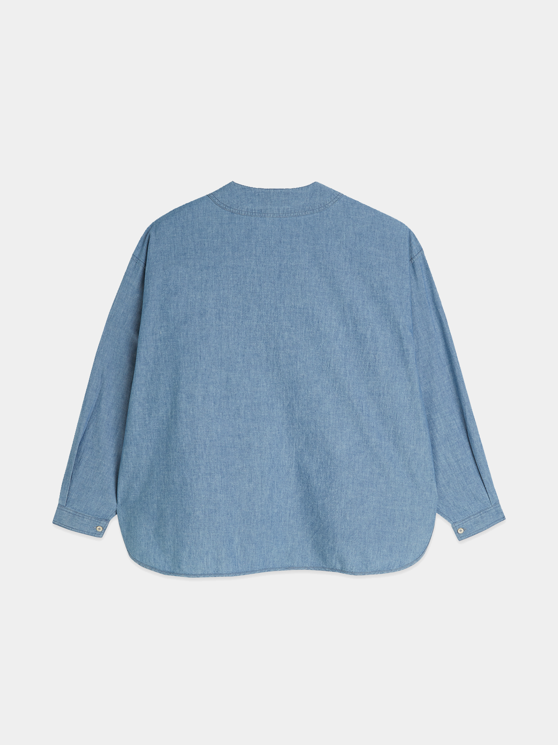 Back view of a Scotch & Soda denim bib shirt, woven top with adjustable straps and classic denim texture.
