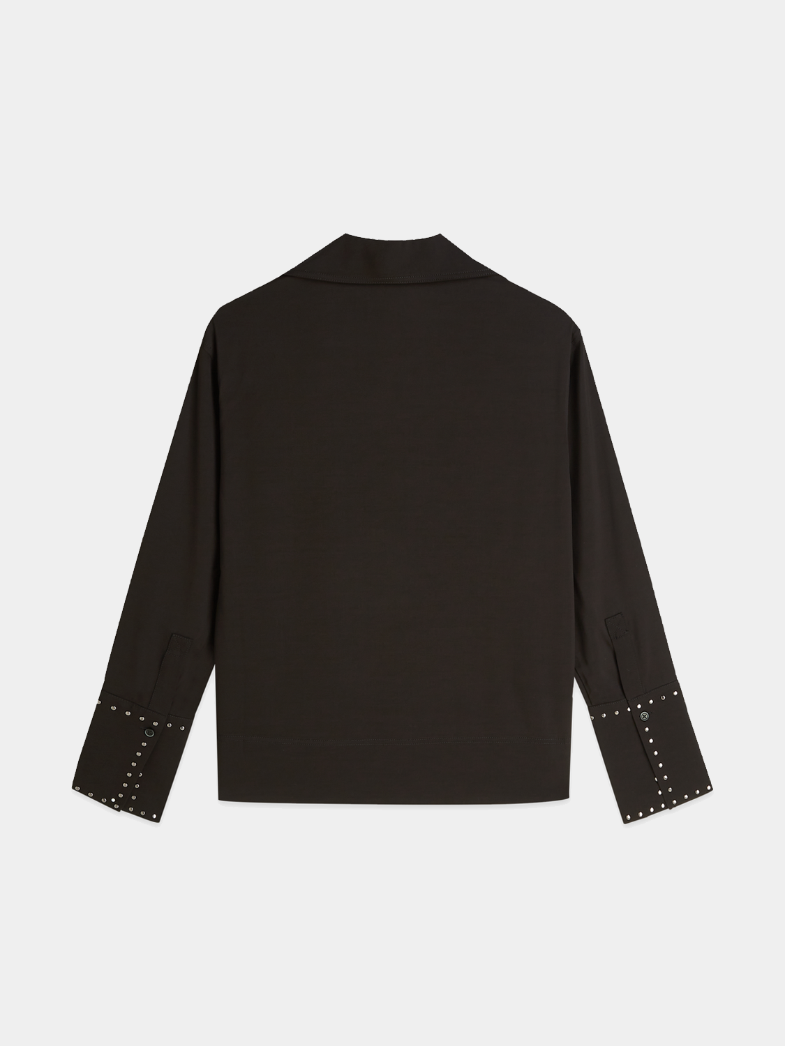 Black woven Scotch & Soda studded shirt with metal embellishments and long sleeves, displayed from the back view.