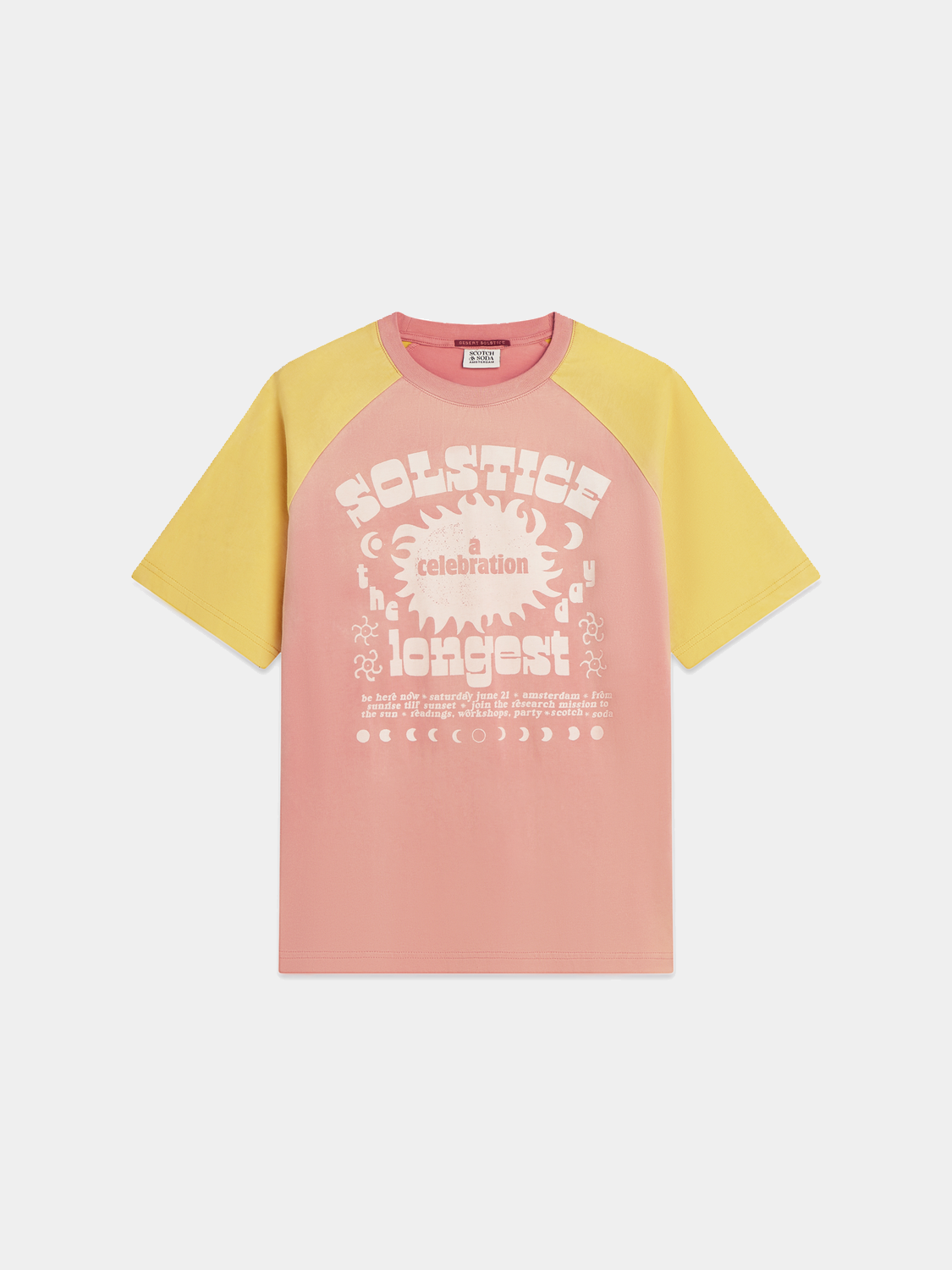 Scotch & Soda raglan artwork short sleeve t-shirt with colorful graphic design on front, casual men's fashion top.