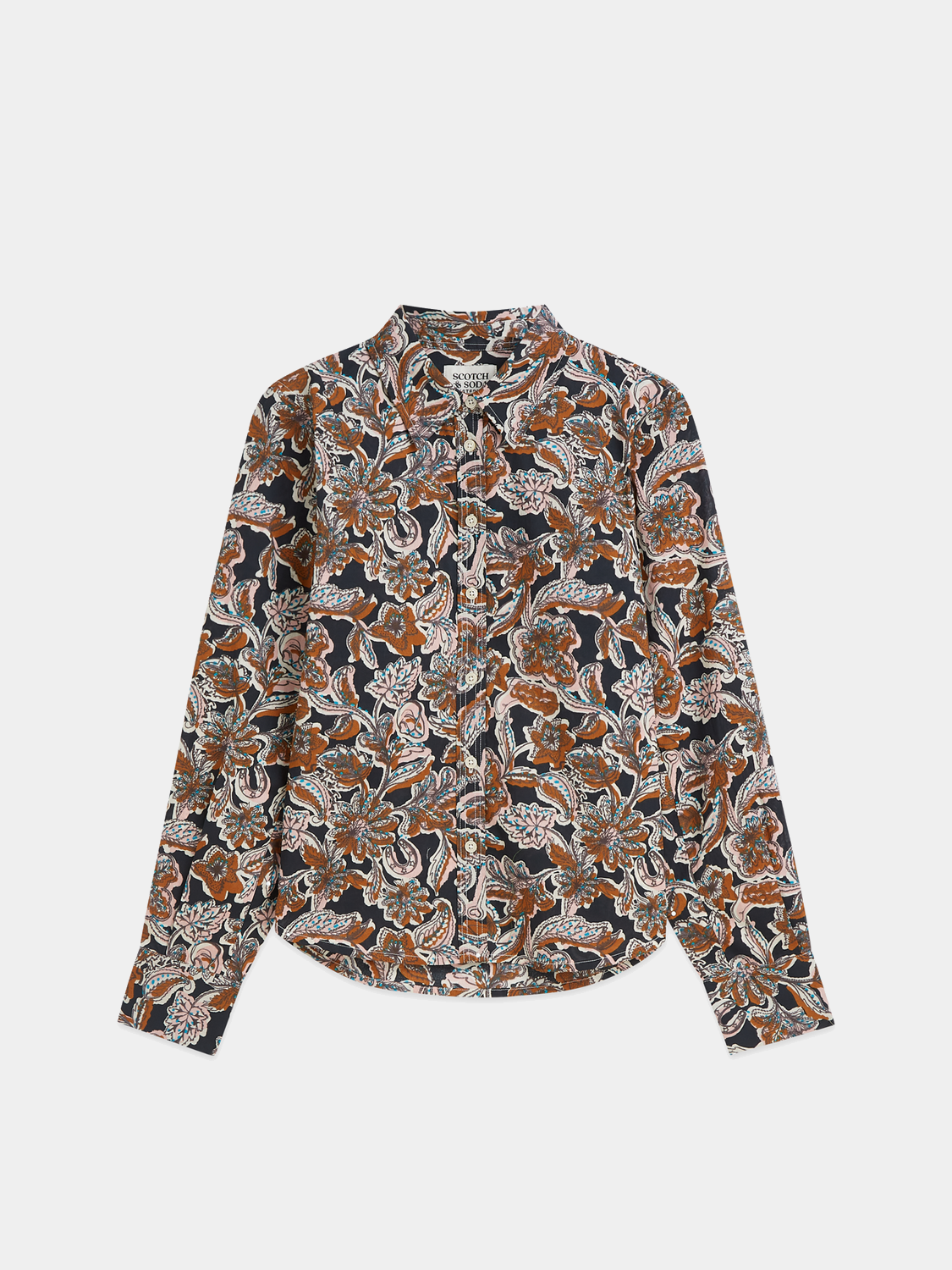 Long-sleeve printed shirt by Scotch & Soda featuring a colorful, stylish design on soft fabric.