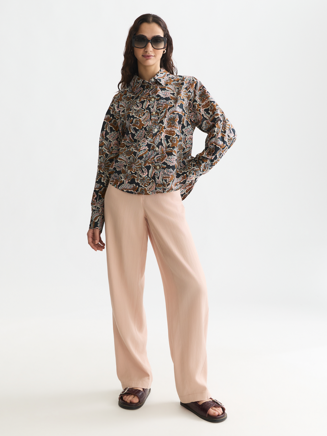 Long sleeve printed shirt from Scotch & Soda featuring a stylish pattern and casual fit, shown on a model.