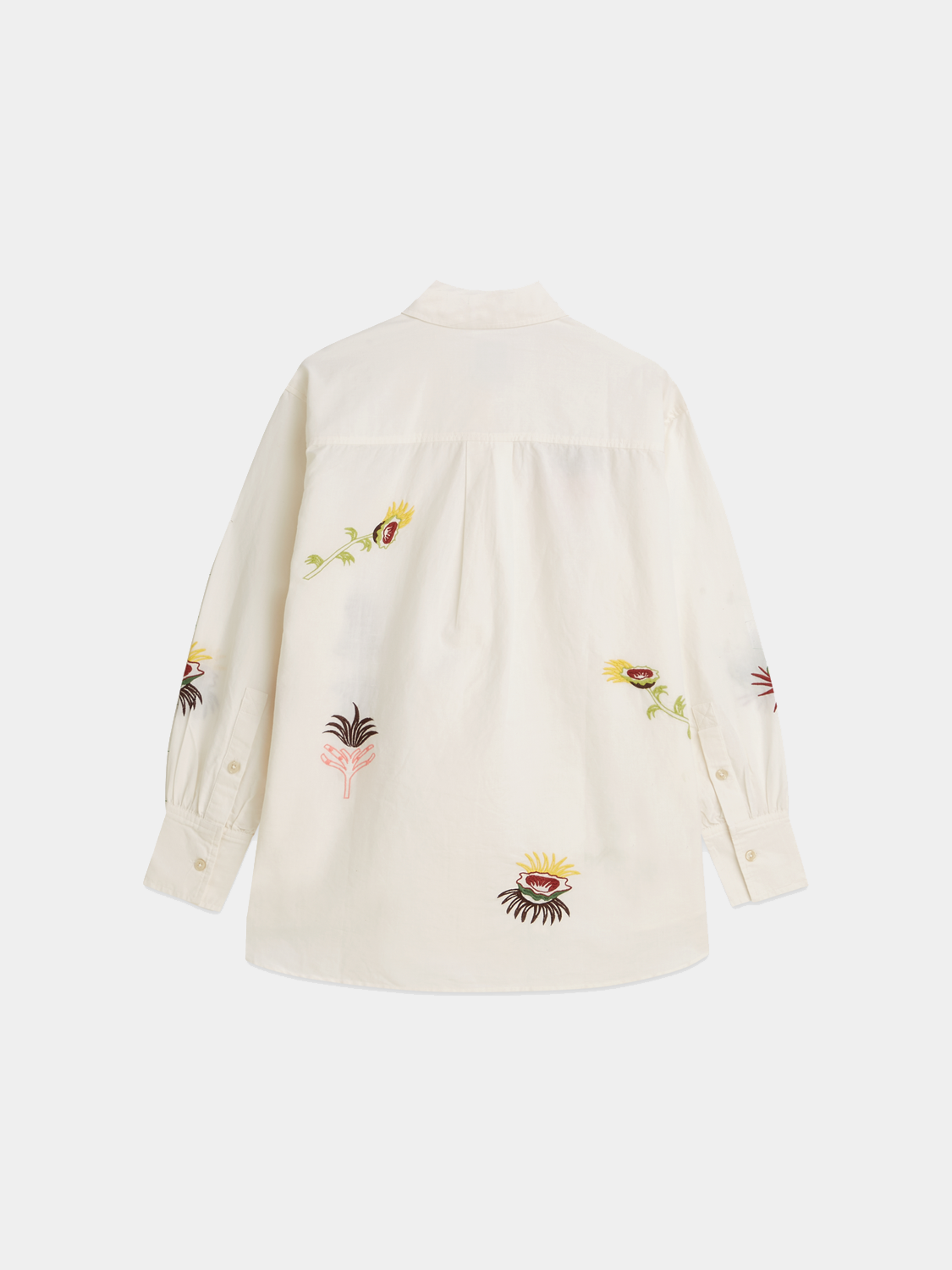 Black long-sleeve Scotch & Soda embroidered girlfriend shirt with detailed floral embroidery on the front and back.