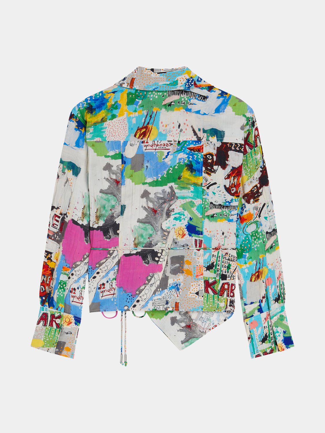 Black long-sleeved shirt by SCOTCH & SODA featuring artwork-inspired design from the S&S x Basquiat collection.